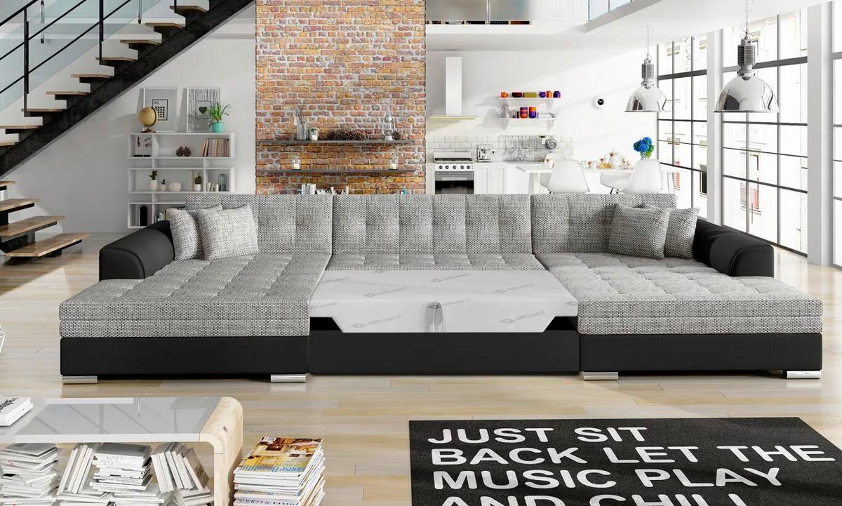 Wohnlandschaft Vento Grau/Schwarz U: 165x359x165 cm - Chromfarben/Schwarz, Design, Textil (165/359/165cm) - MID.YOU