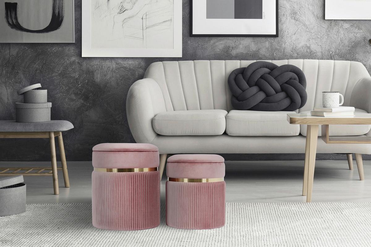 Hockerset Zora 325 Altrosa/Goldfarben D:36/31,5cm - Goldfarben/Altrosa, KONVENTIONELL, Textil/Metall (31,5/36/38/44/31,5/36cm) - Kayoom