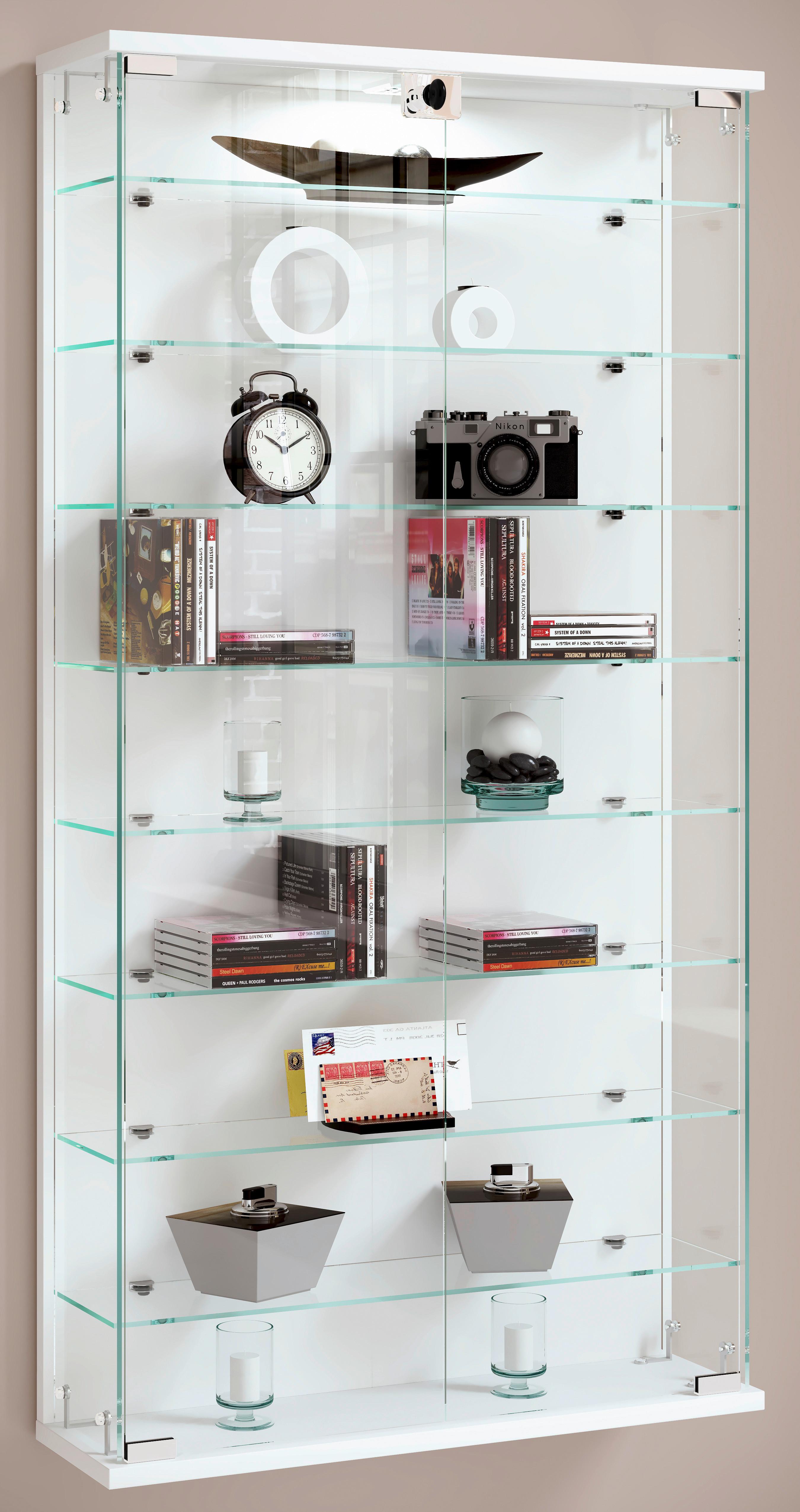 Vitrine Relas Weiß B: 59 cm - Transparent/Schwarz, Design, Glas/Holzwerkstoff (59/114/17cm) - MID.YOU
