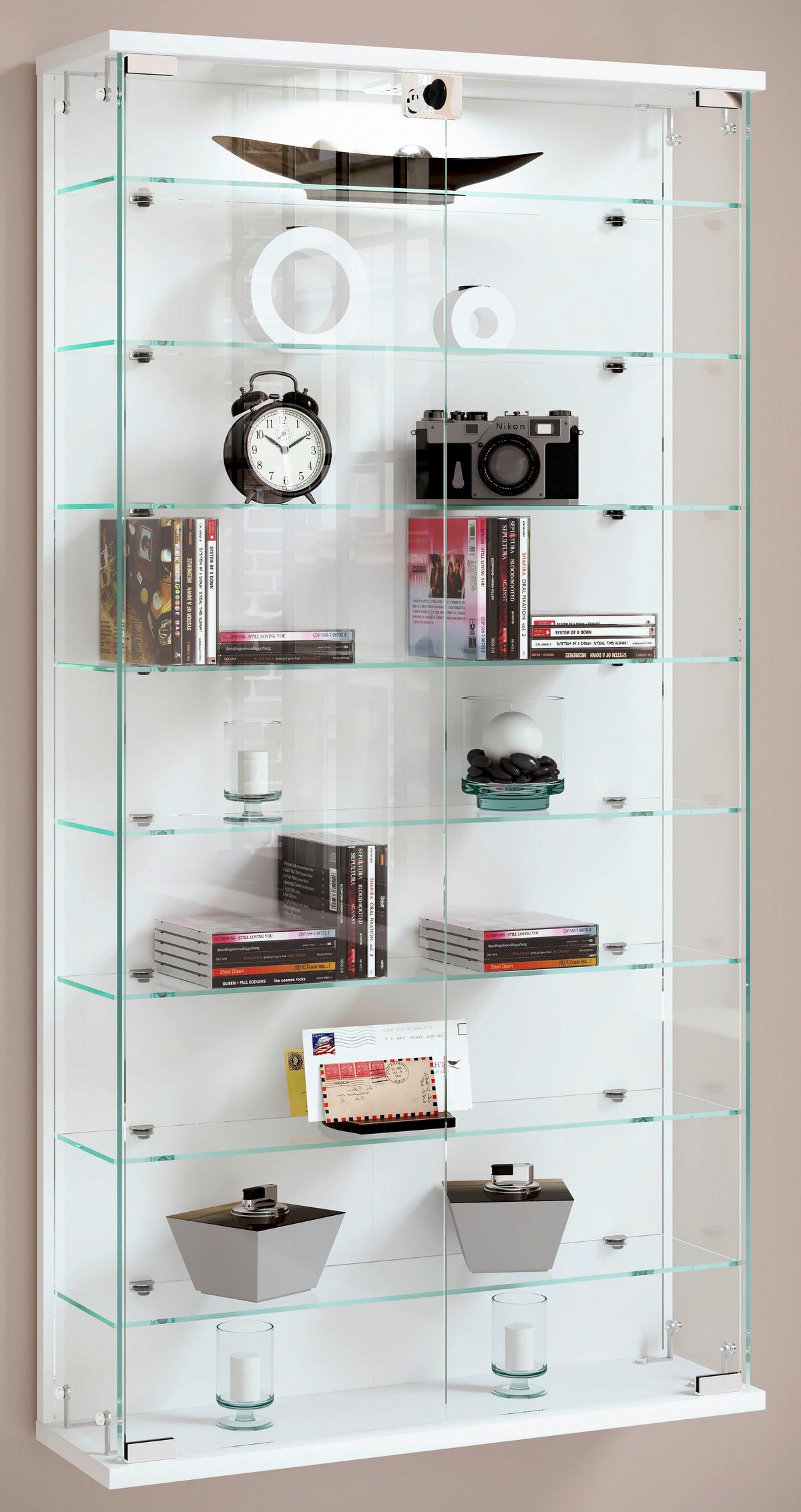 Vitrine Relas Weiß B: 59 cm - Transparent/Schwarz, Design, Glas/Holzwerkstoff (59/114/17cm) - MID.YOU