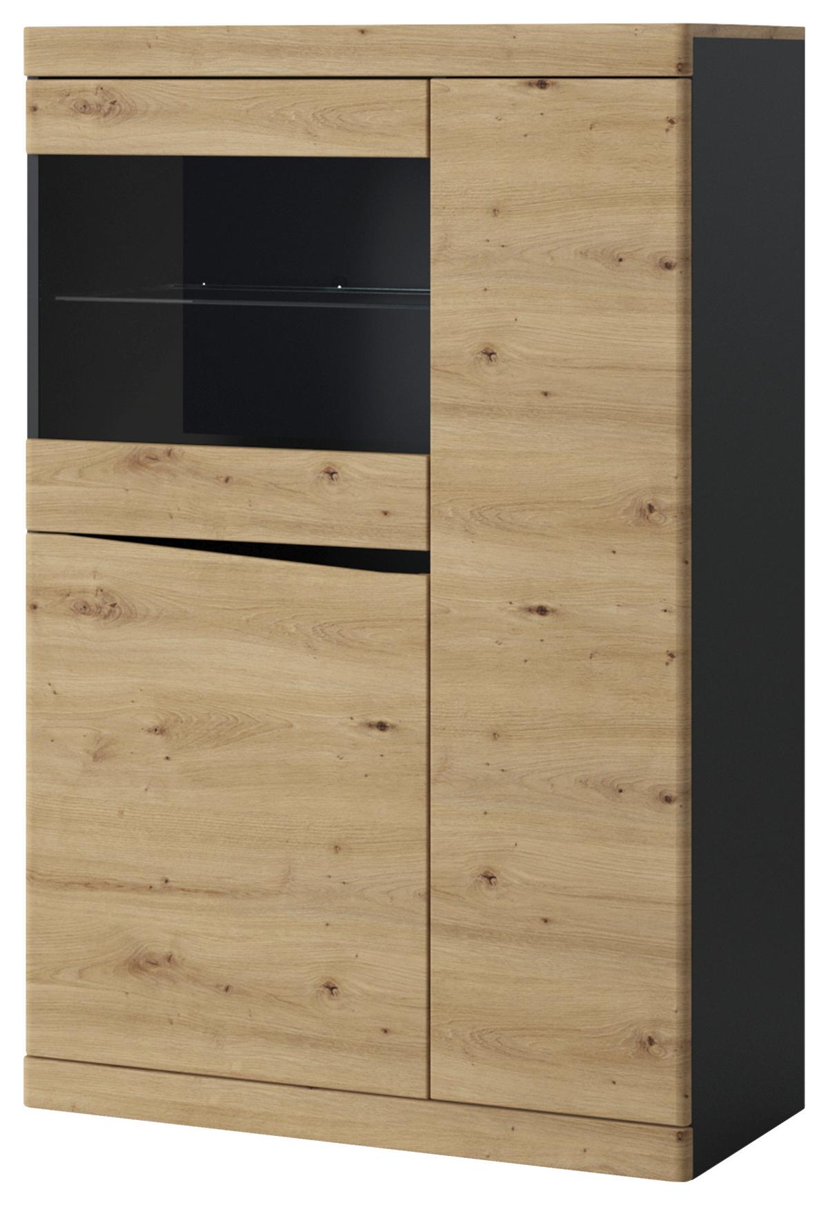 Vitrine Turino Eiche Artisan Anthrazit B: 86 cm - Anthrazit/Schwarz, Trend, Glas/Holzwerkstoff (86/130,8/39,9cm) - Sony