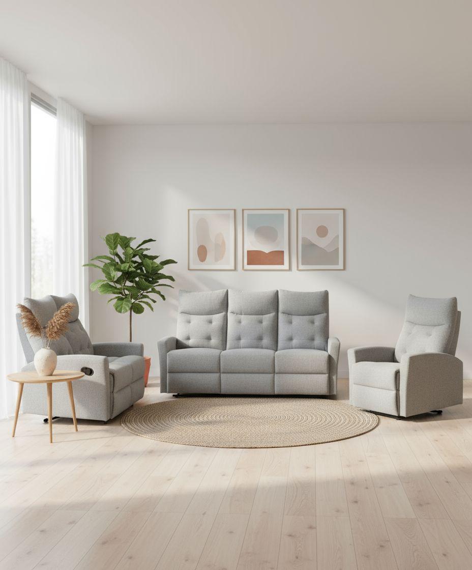 Sitzgarnitur 3-Tlg. Nuvia mit Relaxfunktion Grau - Schwarz/Grau, Design, Textil - Livetastic