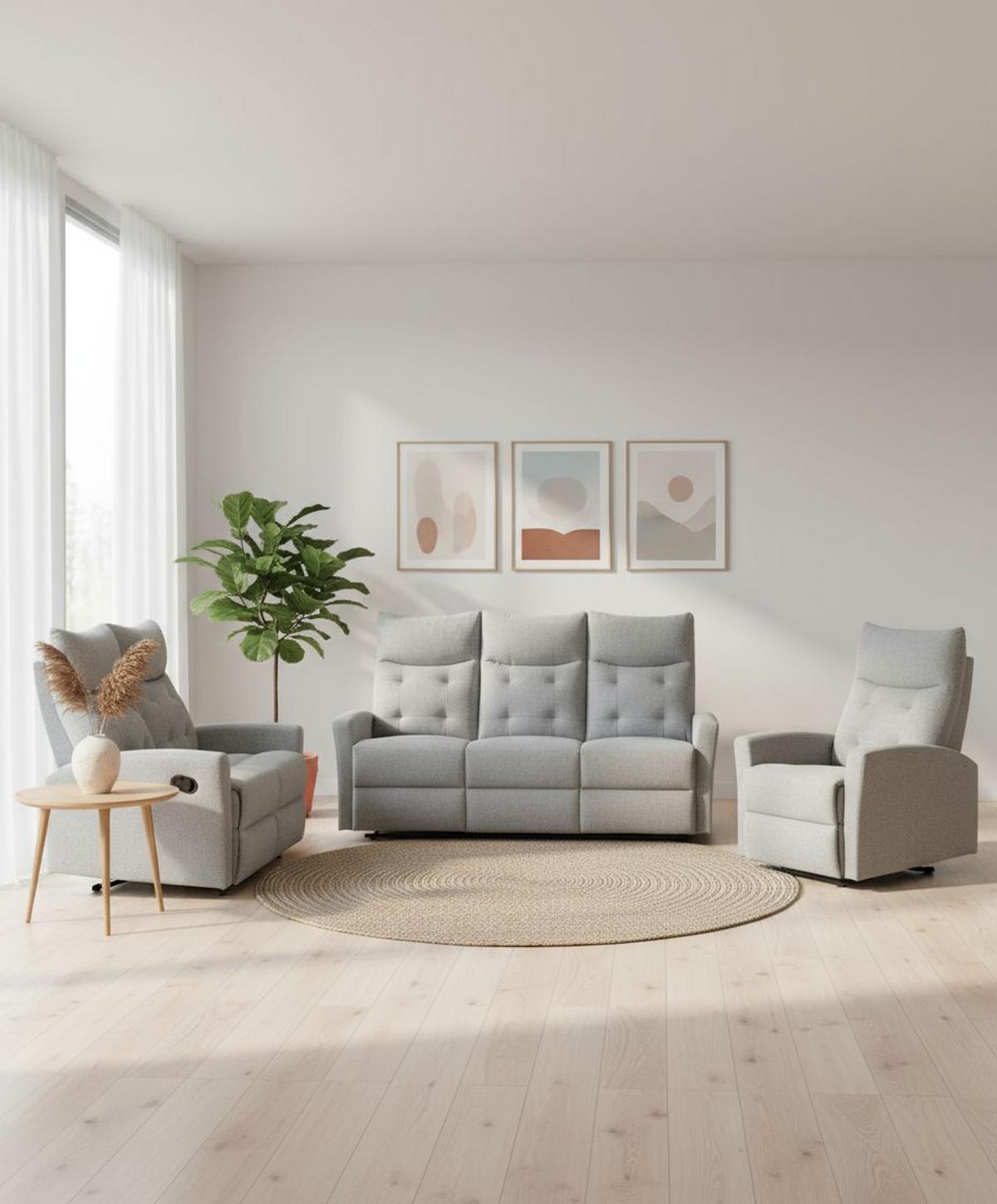 Sitzgarnitur 3-tlg. Nuvia Mit Relaxfunktion Grau - Schwarz/Grau, Design, Textil - Livetastic