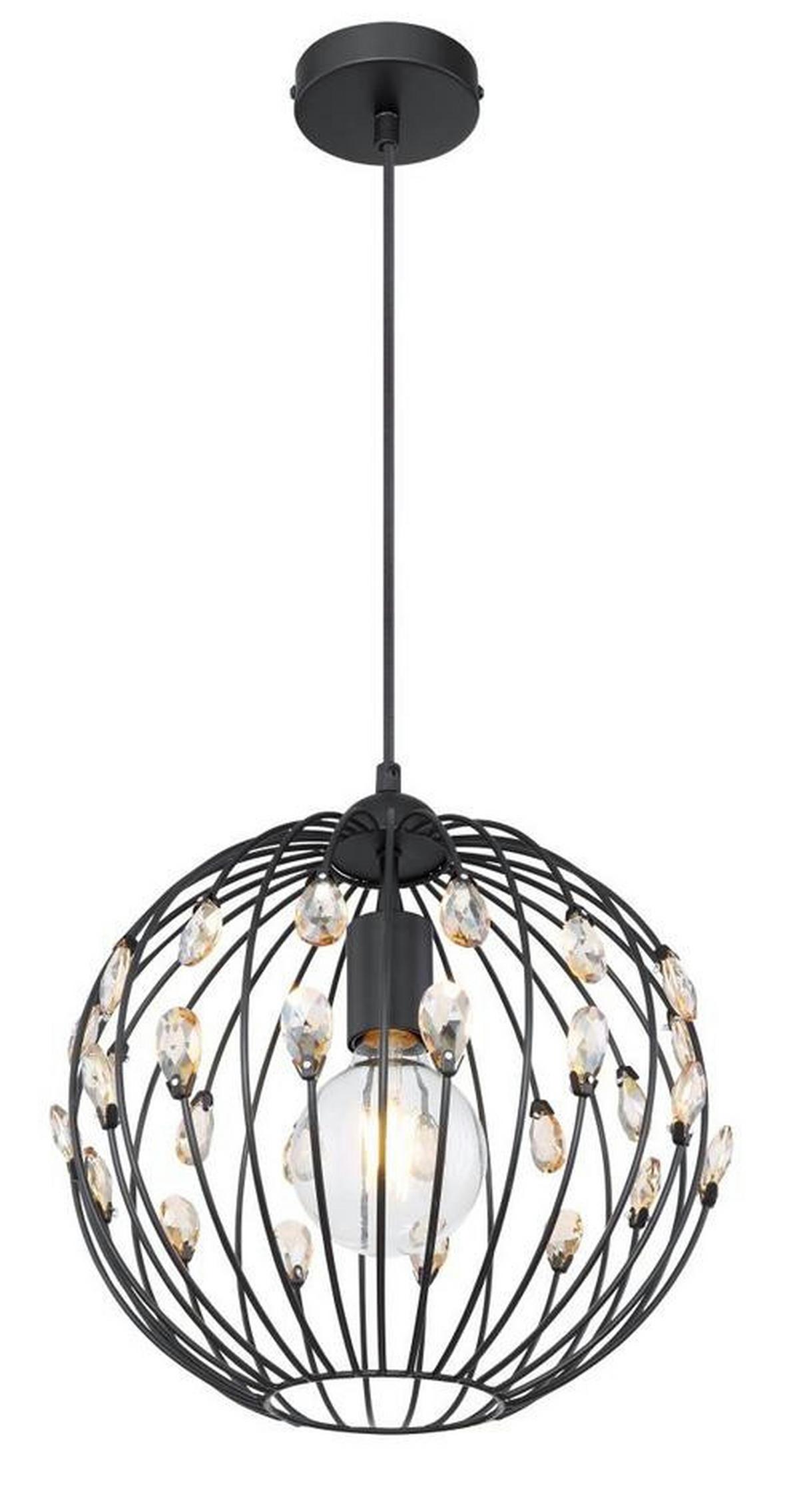 Hängeleuchte Kristall H: 120 cm 1-Flammig, mit Kristallglas - Schwarz, Basics, Glas/Metall (30/120cm) - Globo