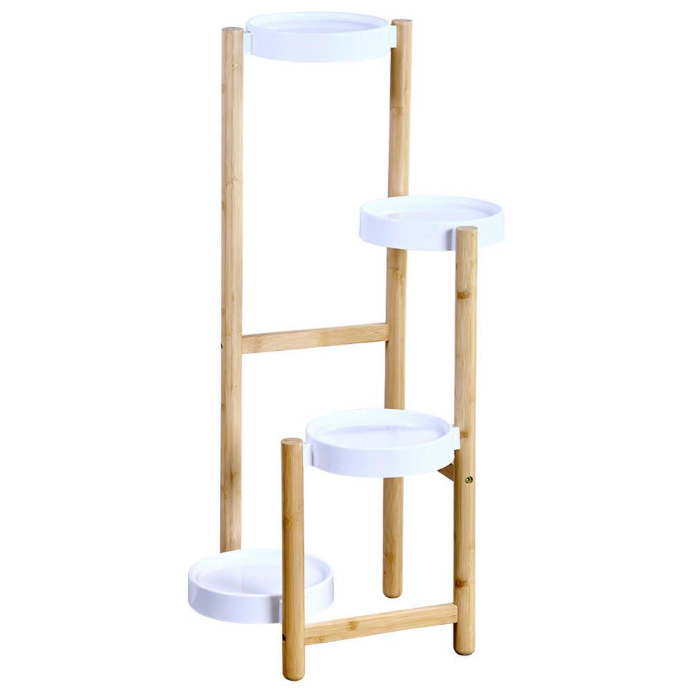 Blumenständer Bambus, Weiß, Braun, BxHxT: 48x78x42 cm - Hellbraun/Weiß, Basics, Holz/Kunststoff (48/78/42cm) - Kesper