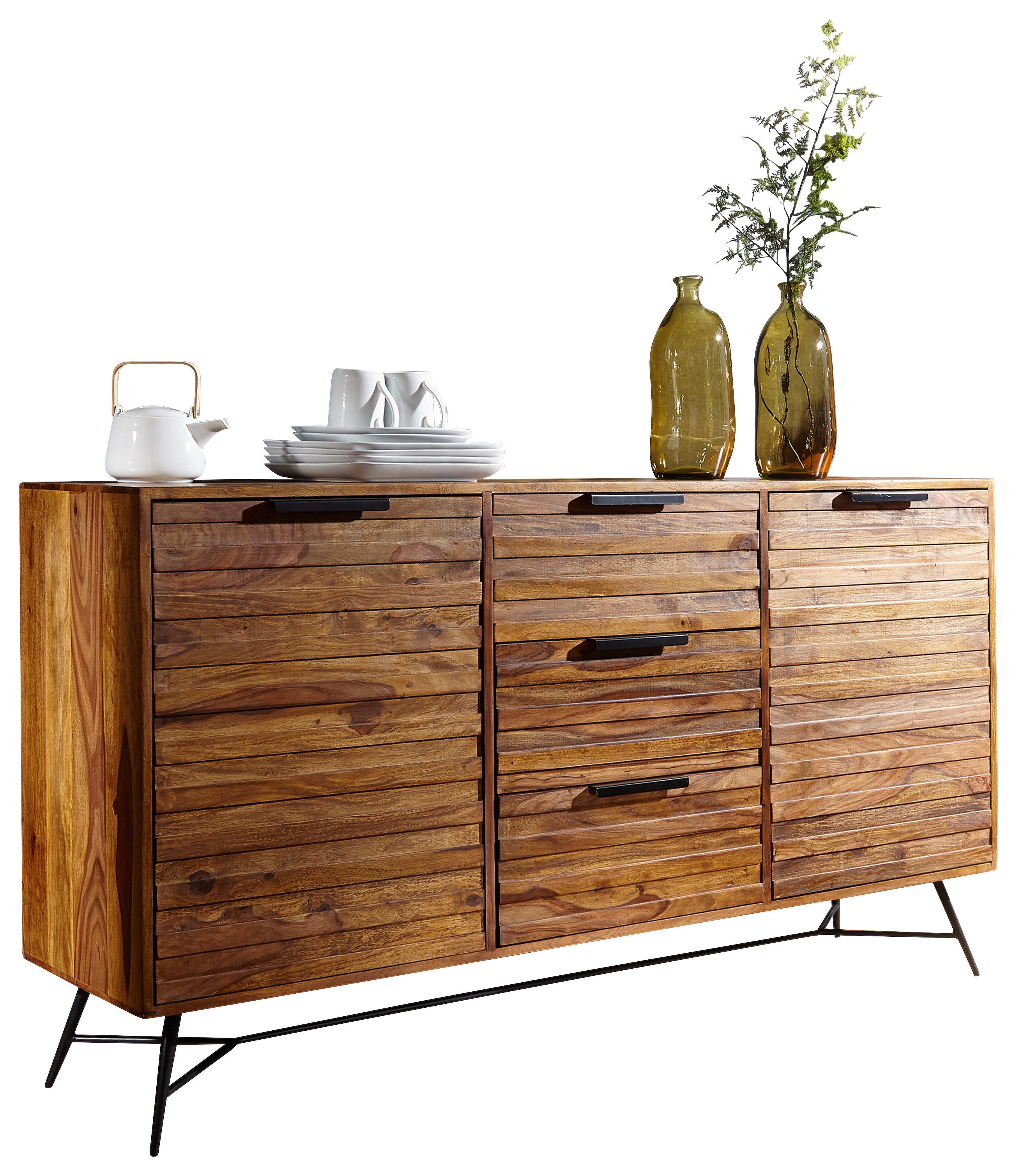 Sideboard Sheesham Sheeshamfarben B: 160 cm - Sheeshamfarben/Schwarz, Design, Holz (160/88/40cm) - MID.YOU