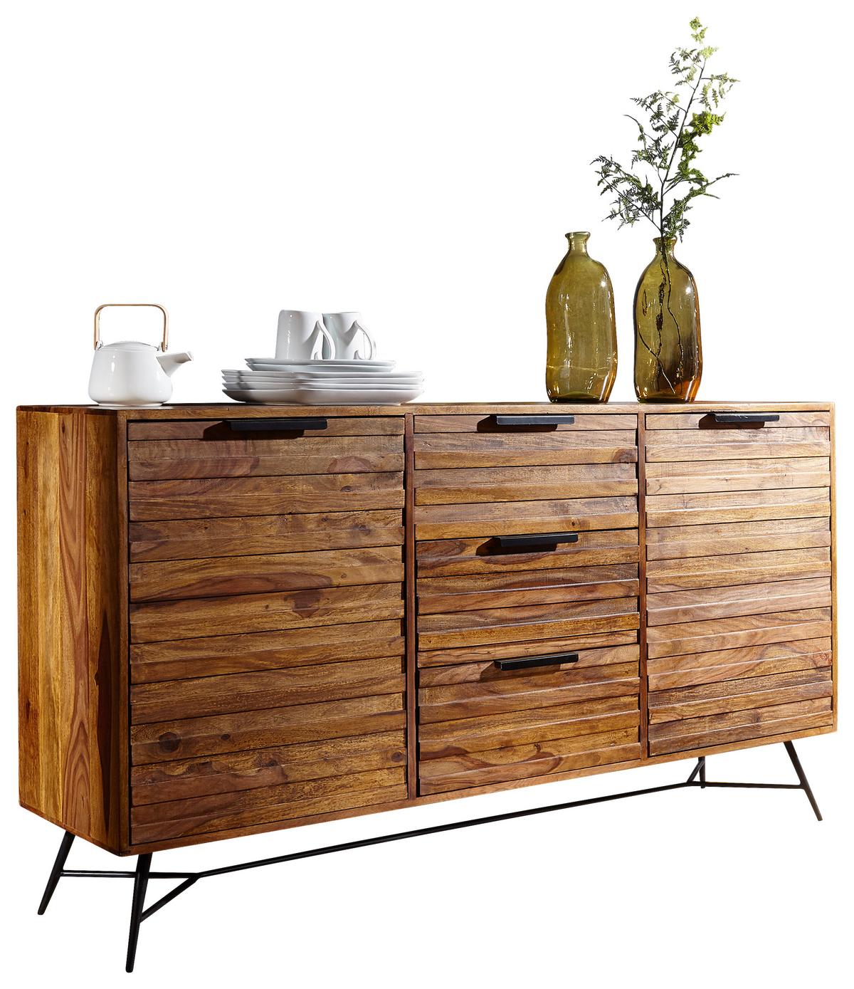Sideboard Sheesham Sheeshamfarben B: 160 cm - Sheeshamfarben/Schwarz, Design, Holz (160/88/40cm) - MID.YOU