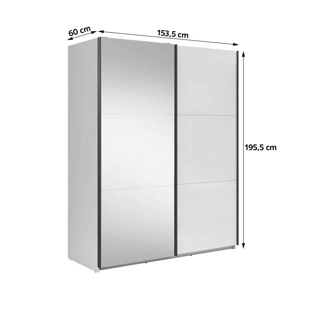 Tolóajtós Szekrény Tetrix 153/195 Cm - magasfényű fehér/átlátszó, Modern, faalapú anyag/Üveg (153,5/195,5/60cm) - MID.YOU