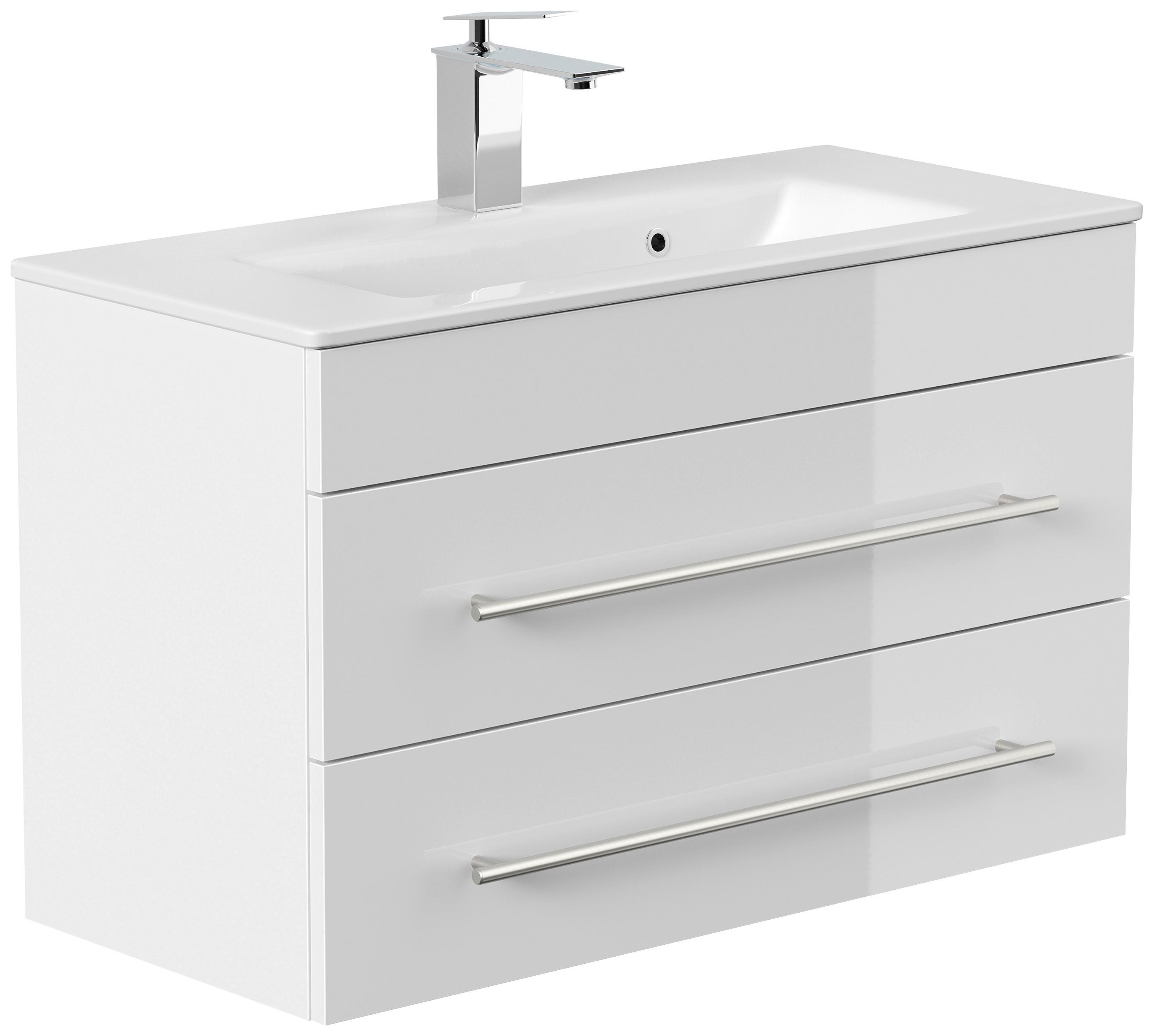 Badezimmer Portus Weiß Hg B: 80,4 cm - Weiß Hochglanz/Weiß, MODERN, Keramik/Holzwerkstoff (80,4cm) - MID.YOU