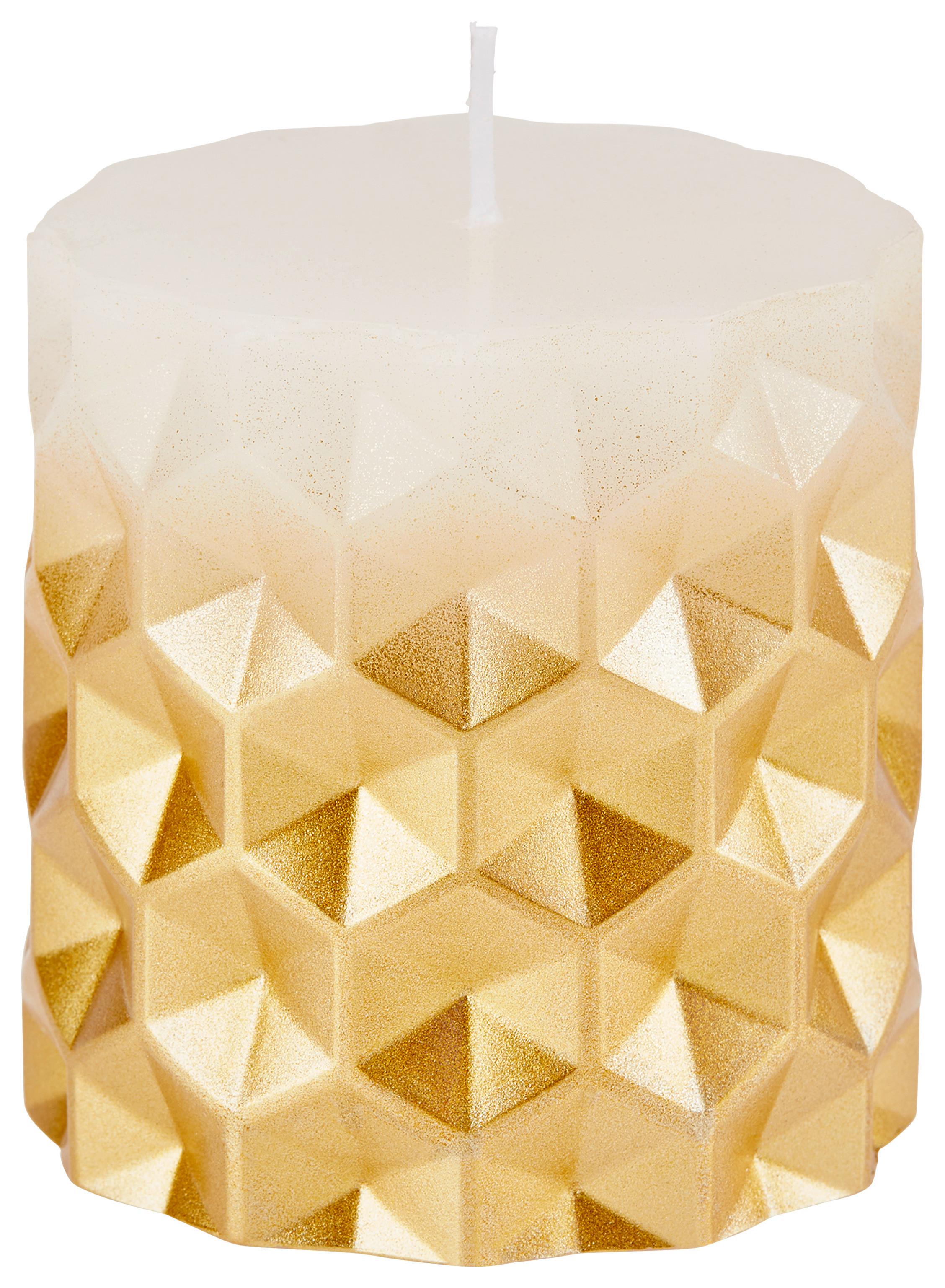 Stumpenkerze Rim - Goldfarben/Weiß, KONVENTIONELL, Naturmaterialien/Kunststoff (7/7,5cm) - Ondega