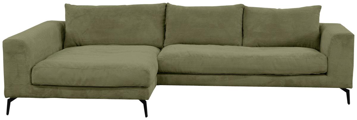 Ecksofa Berlin Cord Olivgrün 172x313 cm - Schwarz/Olivgrün, Design, Textil (172/313cm) - Livetastic