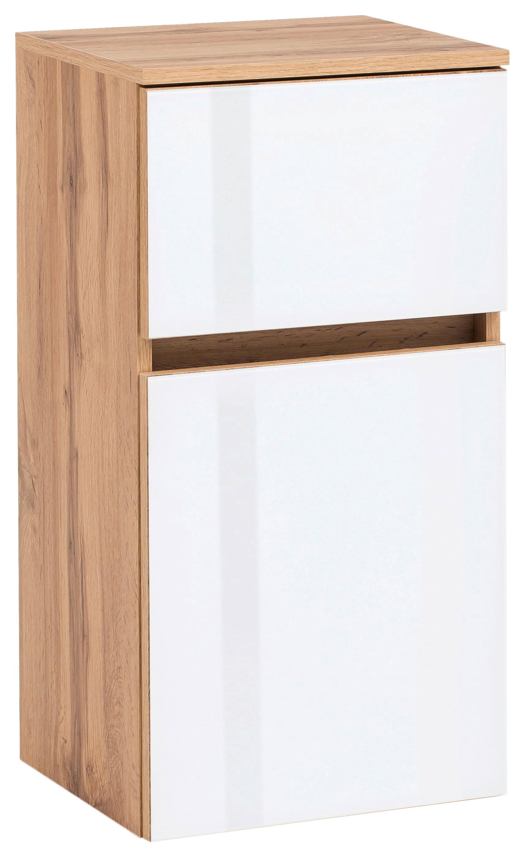 Unterschrank grifflos Helsinki B: 40 cm Weiß/Eiche Dekor - Eichefarben/Silberfarben, KONVENTIONELL, Glas/Holzwerkstoff (40/79/35cm) - Held