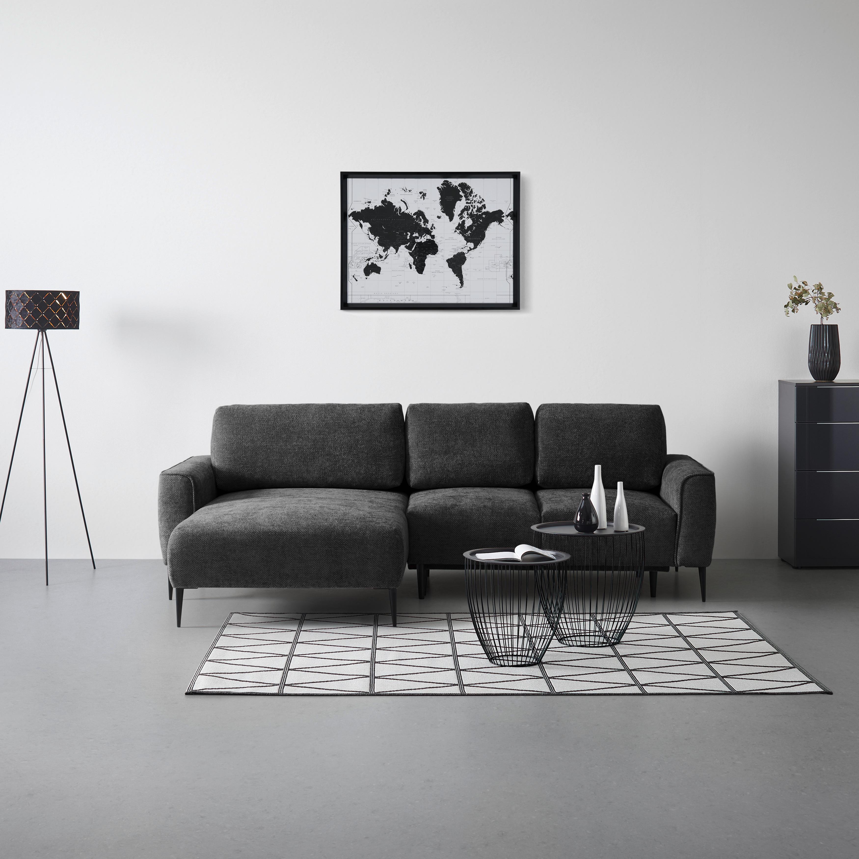 Rohová sedačka CUSTOM, ľavá, čierna ženilka - čierna, Modern, kov/textil (164/85/255cm) - Mömax