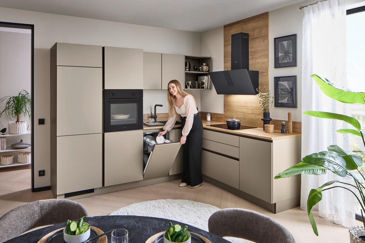 Eckküche Win - Eichefarben/Creme, MODERN, Holzwerkstoff (278,2/205,2cm) - Express-Kuechen