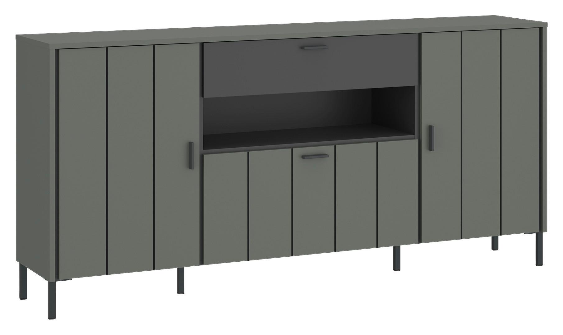Sideboard Shirley Grau/Grün/Schwarz B: 173,2 cm - Schwarz/Grau, Design, Holzwerkstoff (173,2/84,8/40cm)