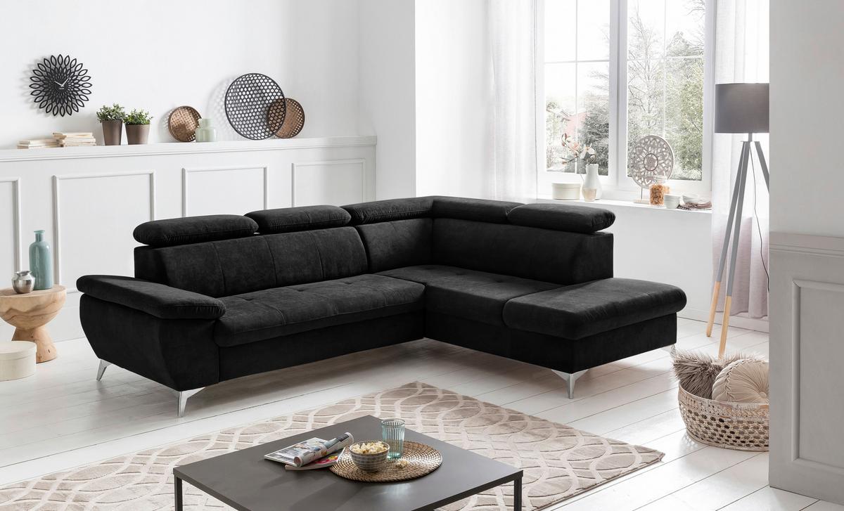 Ecksofa mit Schlaffunktion und Bettkasten Gisele Schwarz - Chromfarben/Schwarz, KONVENTIONELL, Textil (256/209cm) - Livetastic