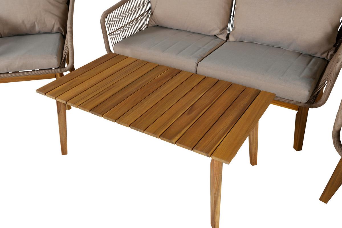 Loungegarnitur 4--Teilig Chania Holz/Metall/Textil mit Kissen - Beige/Akaziefarben, KONVENTIONELL, Holz/Textil - Gardenson