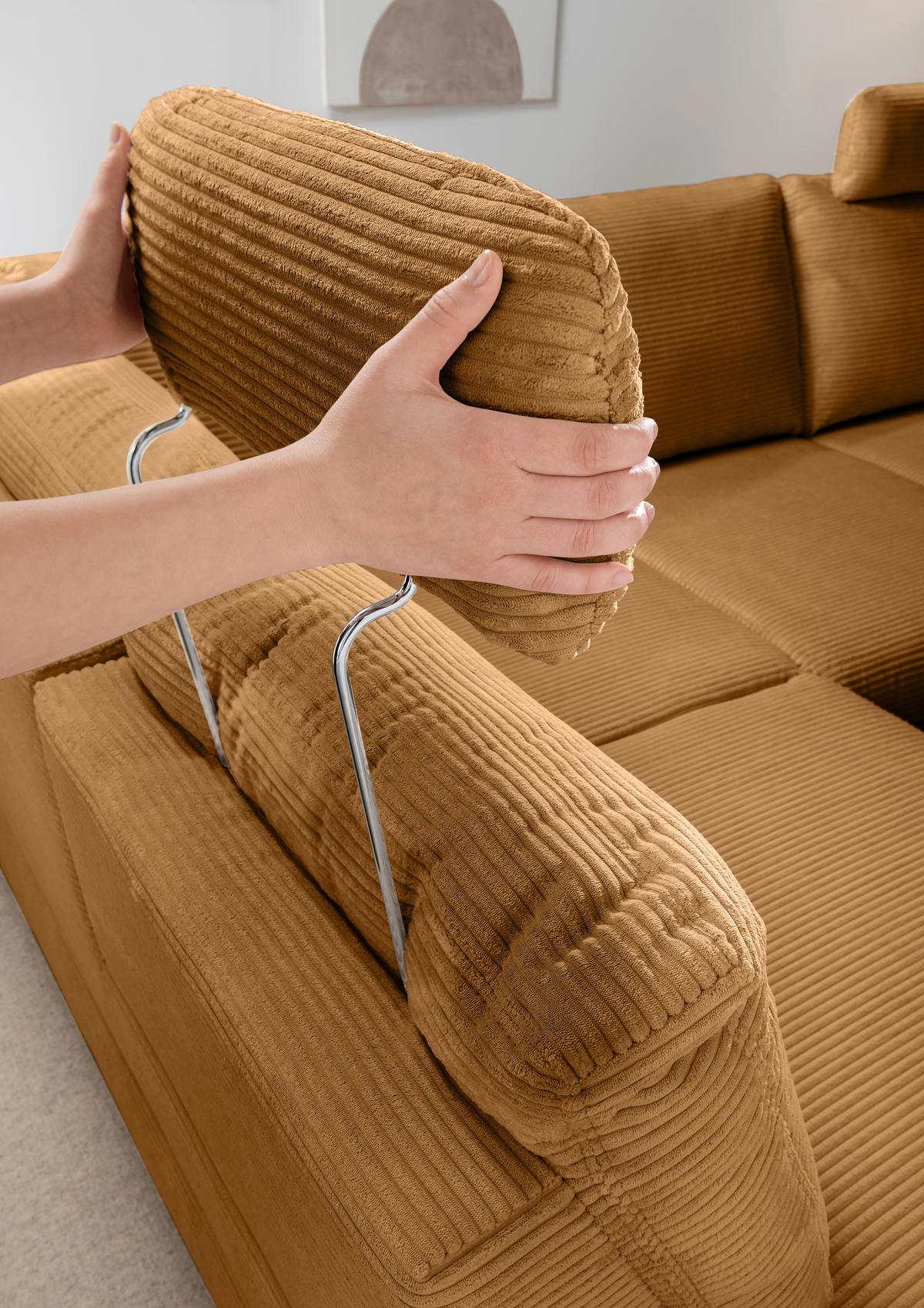 Eckschlafsofa Positano Goldfarben S: 261x206 cm - Wildeiche/Goldfarben, MODERN, Textil (261/206cm) - Livetastic