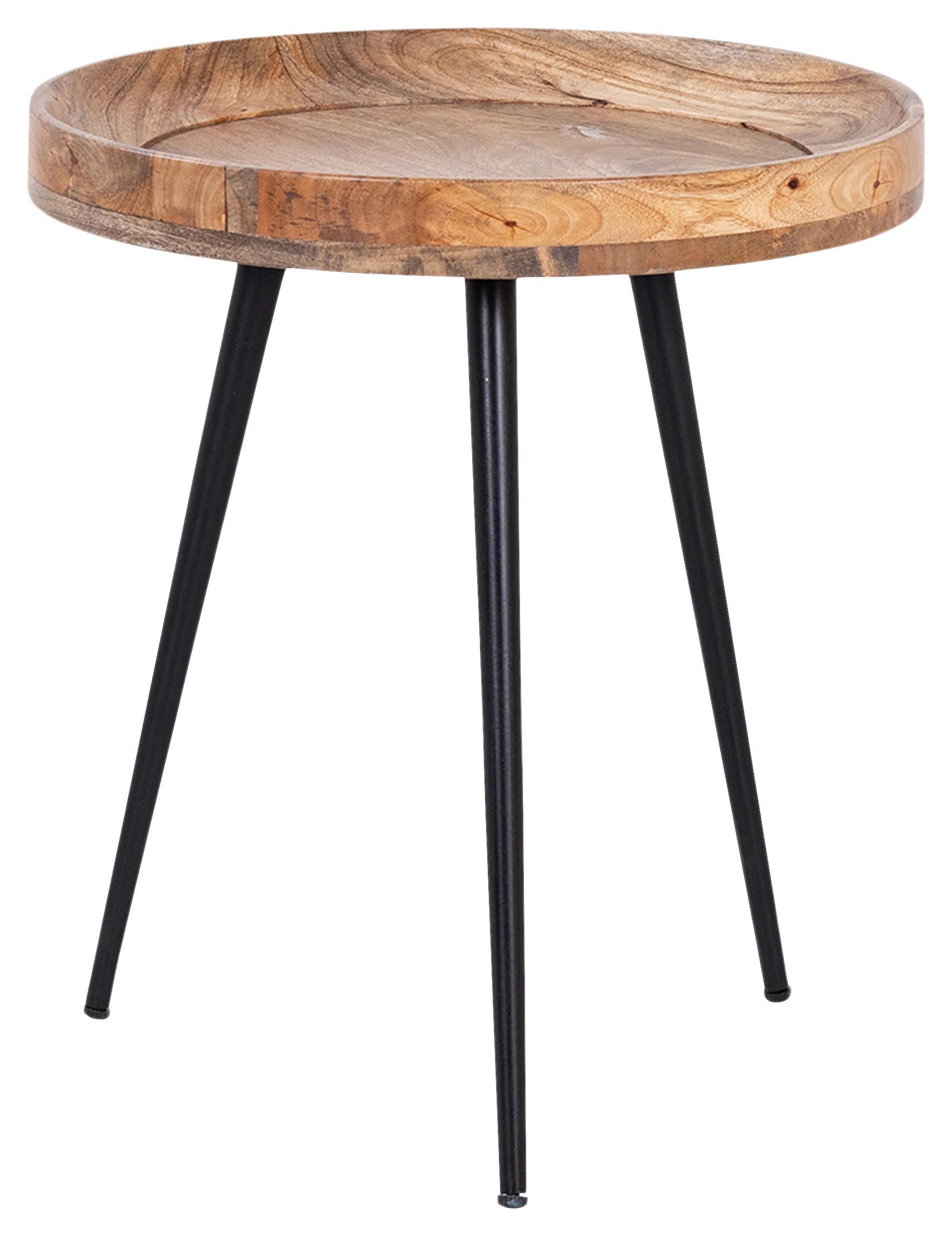 Nachttisch Braun/Schwarz massiv H: 50 cm Ava - Schwarz/Naturfarben, MODERN, Holz/Metall (45/50/45cm) - MID.YOU
