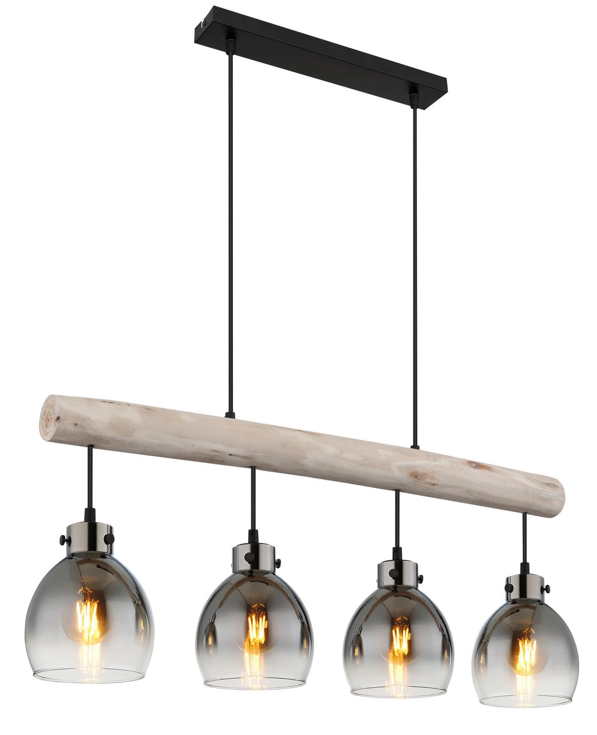 Hängeleuchte 15628-4 - Schwarz/Naturfarben, Natur, Glas/Holz (82,5/15/140cm) - Globo