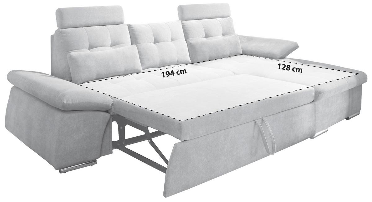 Ecksofa mit Schlaffunktion Nalo Longchair, Webstoff - Silberfarben/Grau, KONVENTIONELL, Holzwerkstoff/Textil (268/170cm) - MID.YOU