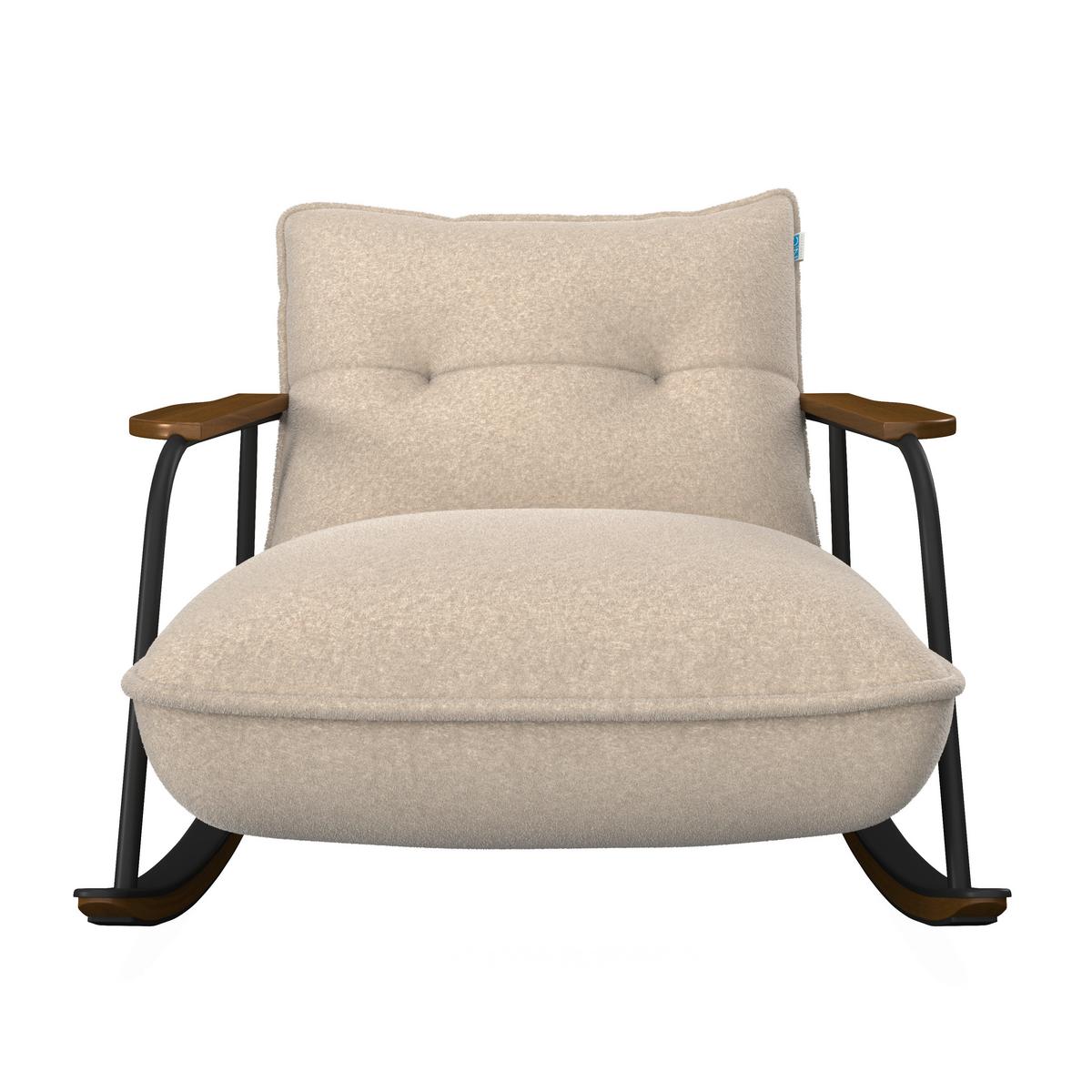Hojdacie kreslo INES, béžové buklé, max. 120 kg - čierna/prírodná farba, Modern, kov/drevo (89/77/94cm) - Bessagi Home