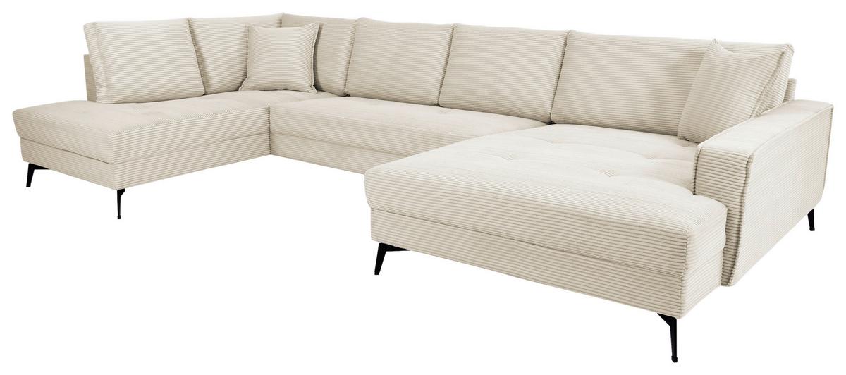 Wohnlandschaft Zero Creme U-Form 195x362x173 cm - Creme/Schwarz, Trend, Textil (195/362/173cm)
