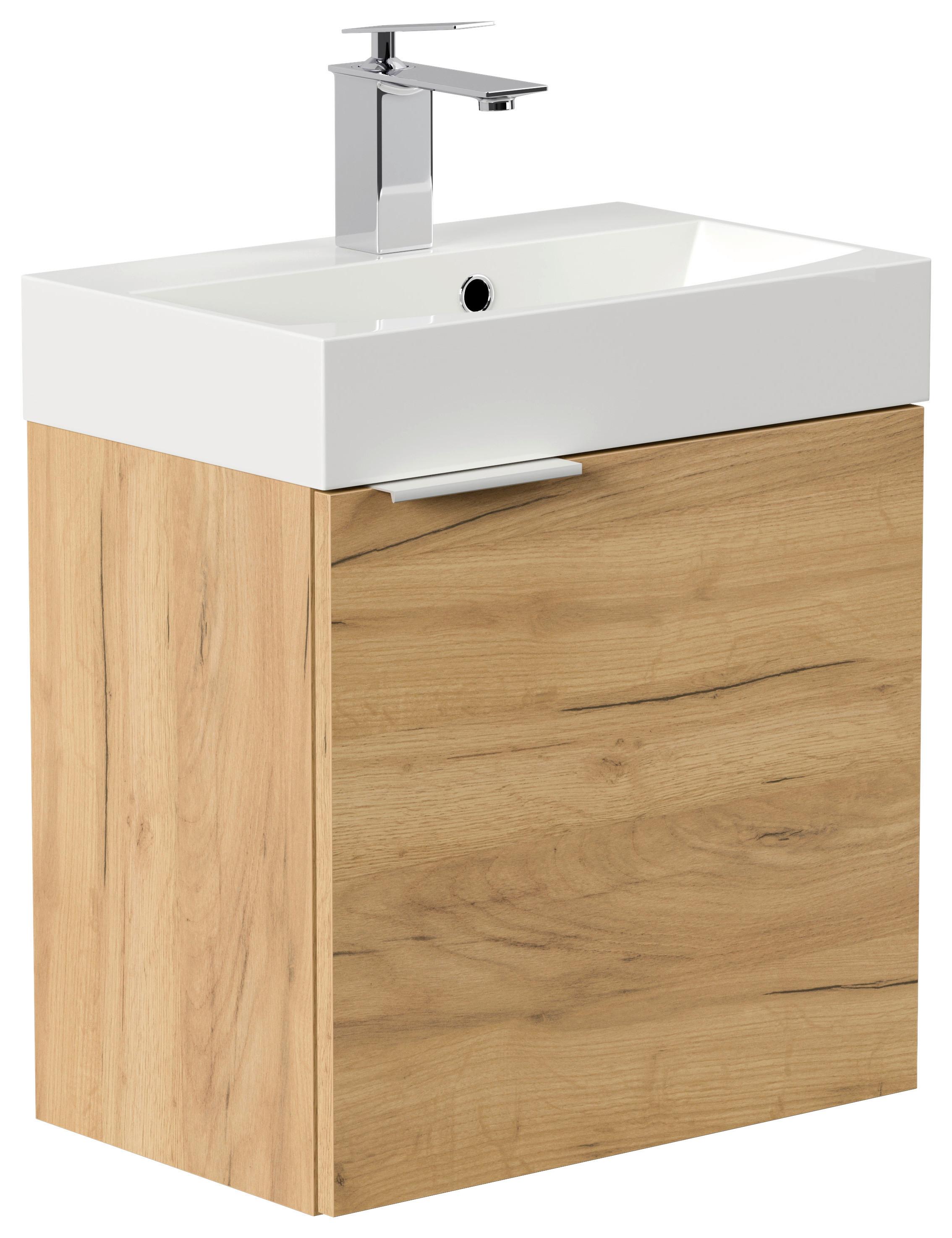 Gästebad Cubi Eiche Dekor B: 50 cm - Eichefarben/Weiß, MODERN, Holzwerkstoff/Stein (50cm) - MID.YOU