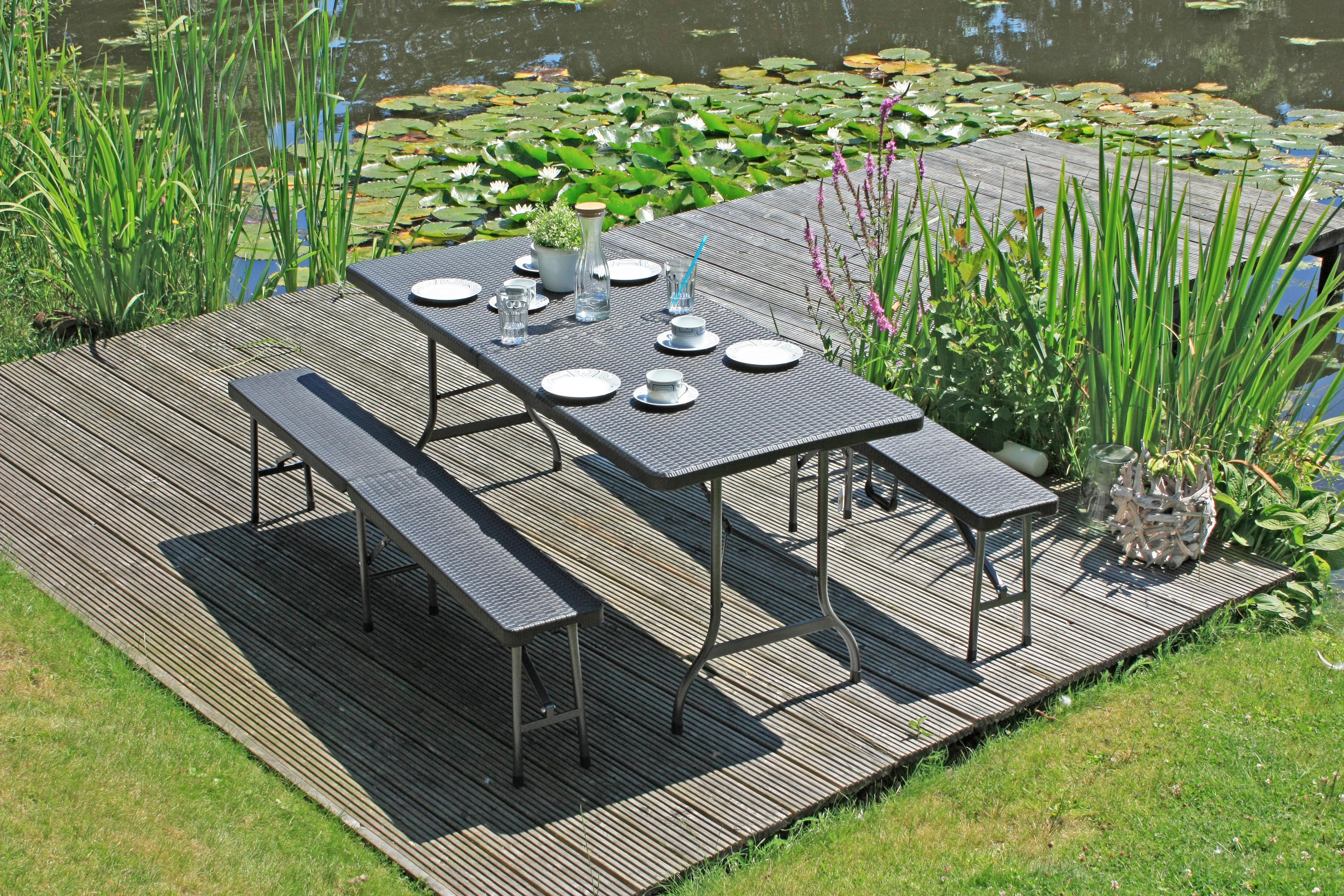 Gartengarnitur 3-tlg. Ventana Metall/kunststoff - Schwarz, Basics, Kunststoff/Metall (180/75/73cm) - Gardenson