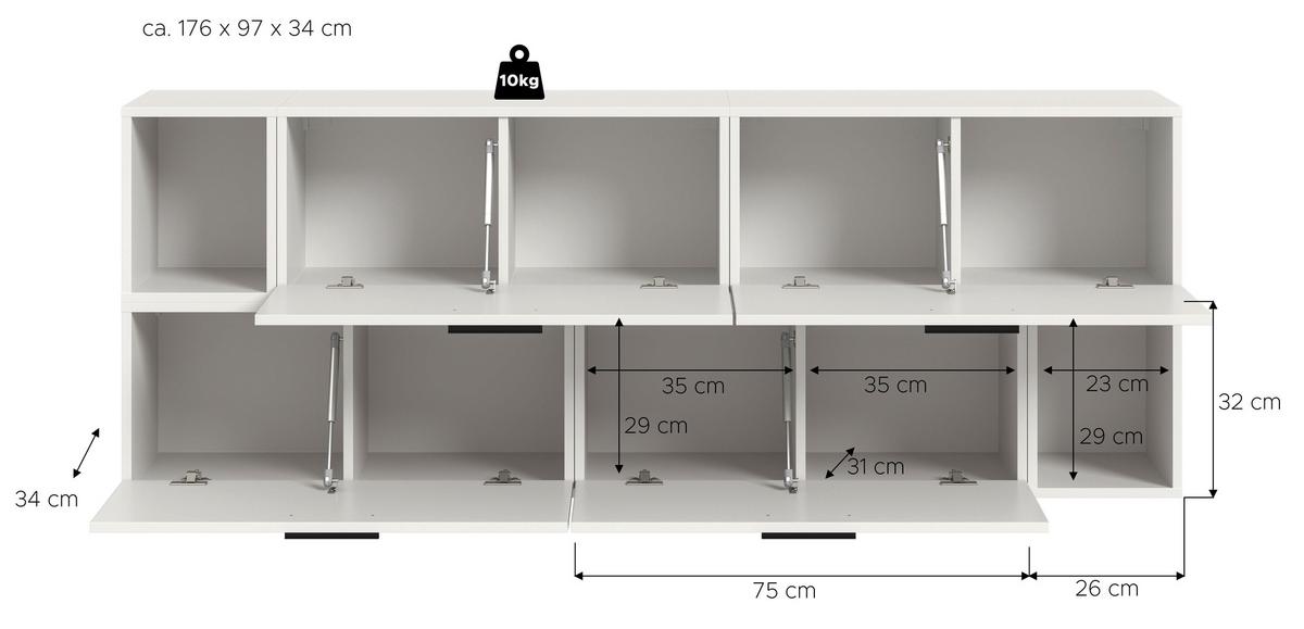 Wohnwand, The ONE 2, B: 176 cm Weiss - Schwarz/Weiß, Trend, Holzwerkstoff (176/97/34cm)