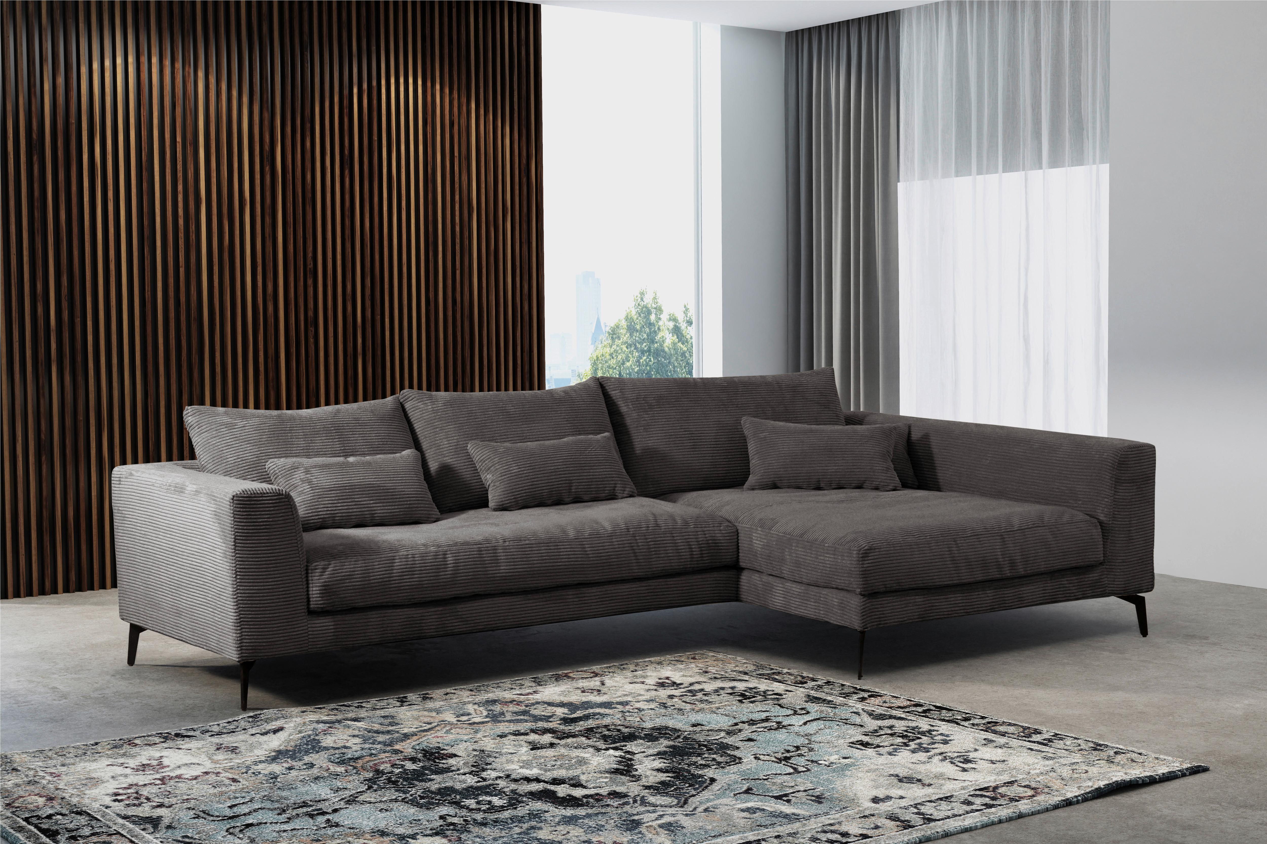 Ecksofa Berlin Cord Grau 313x172 Cm - Schwarz/Grau, Design, Textil (313/172cm) - Livetastic