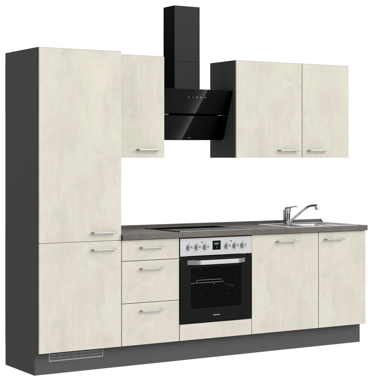 Kuchynská linka 270CM biely betón/ bridlicová šedá - biela/farba ušľachtilej ocele, Modern, kov/kompozitné drevo (270cm) - Nobilia