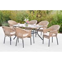 Gartentischgruppe Ravenna 7--Teilig., Kunststoff+sitzkissen - Beige/Graphitfarben, KONVENTIONELL, Glas/Kunststoff - Gardenson