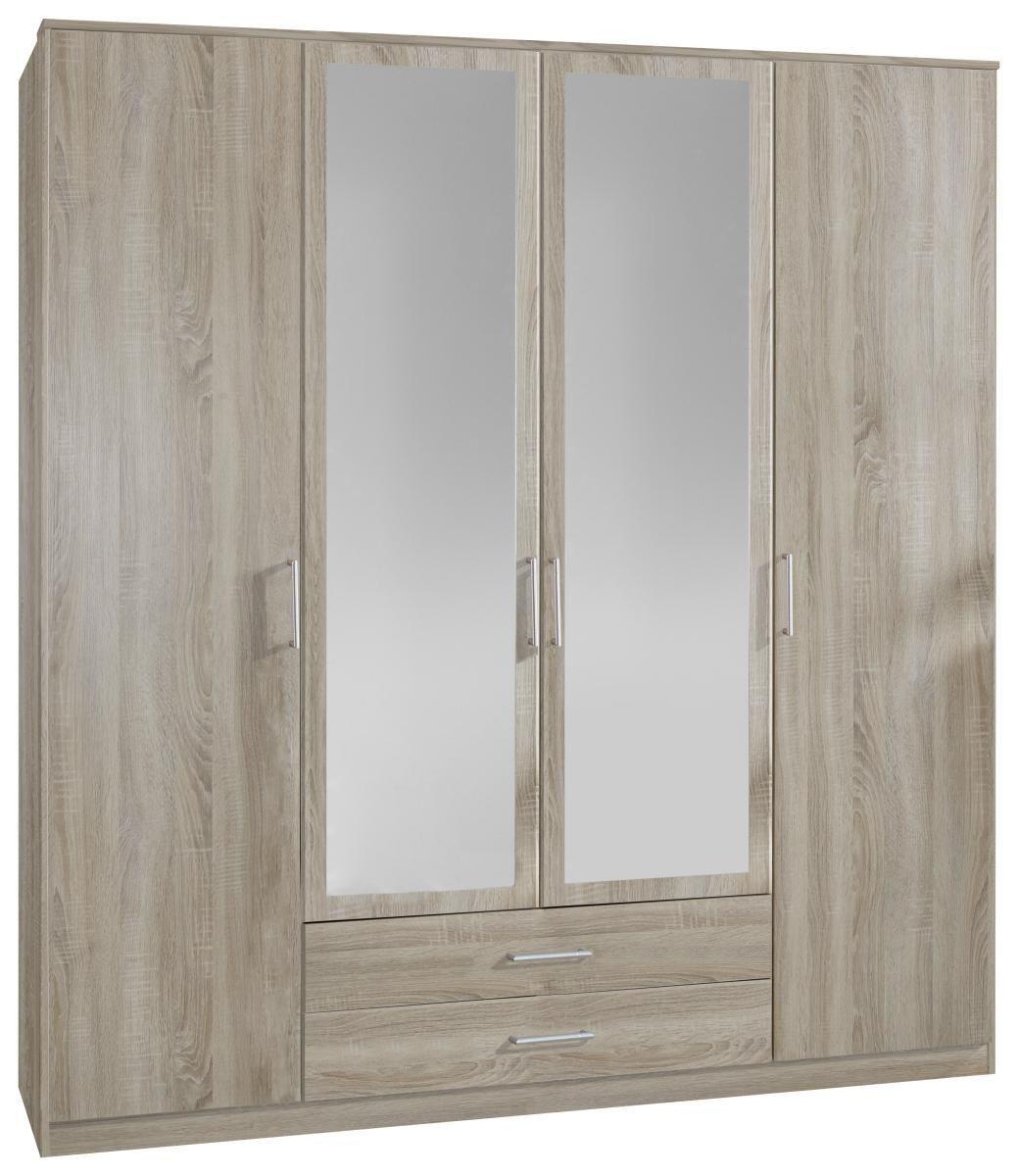 Drehtürenschrank Mit Spiegel 180cm Osaka, Sägerau Dekor - Eichefarben, KONVENTIONELL, Glas/Holzwerkstoff (180/199/58cm) - MID.YOU
