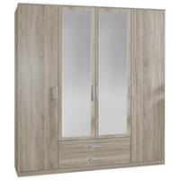 Drehtürenschrank Mit Spiegel 180cm Osaka, Sägerau Dekor - Eichefarben, KONVENTIONELL, Glas/Holzwerkstoff (180/199/58cm) - MID.YOU