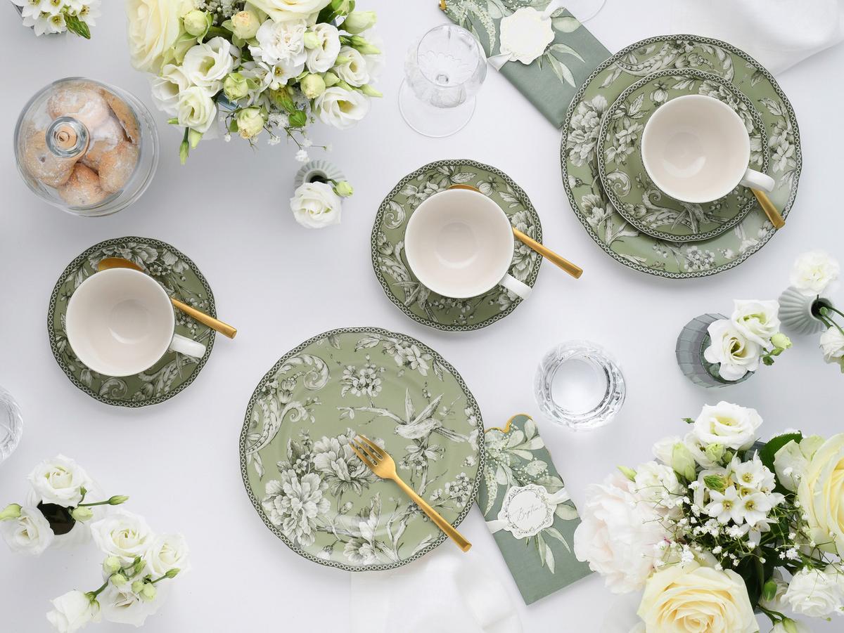 KAFFEESERVICE Grün, Weiß, 12--Teilig. - Weiß/Grün, Basics, Keramik - Creatable