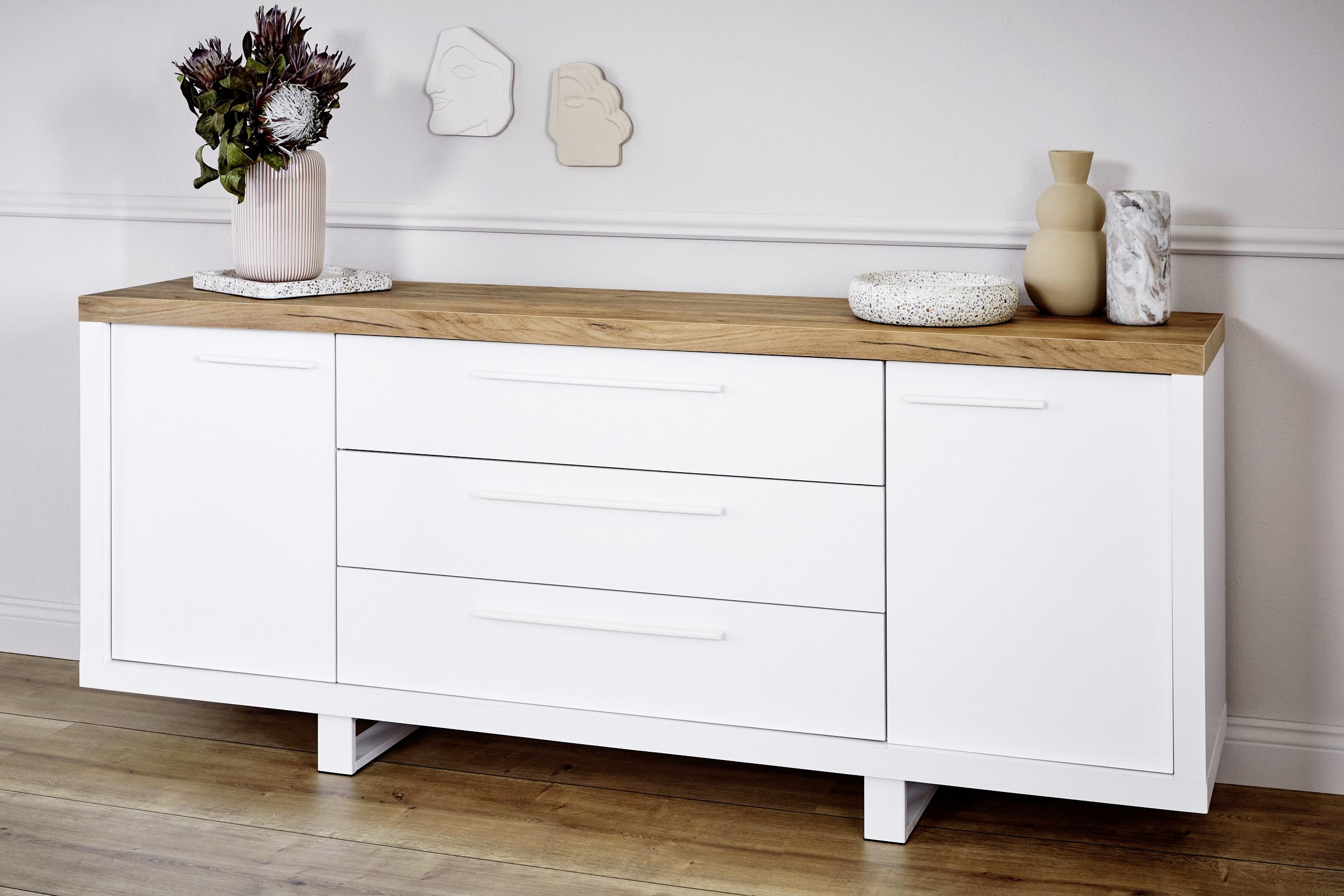 Sideboard 180 cm Scope Sb 180 Weiß Kerneiche Dekor - Eichefarben/Weiß, KONVENTIONELL, Holzwerkstoff (180/75/39,50cm) - Livetastic