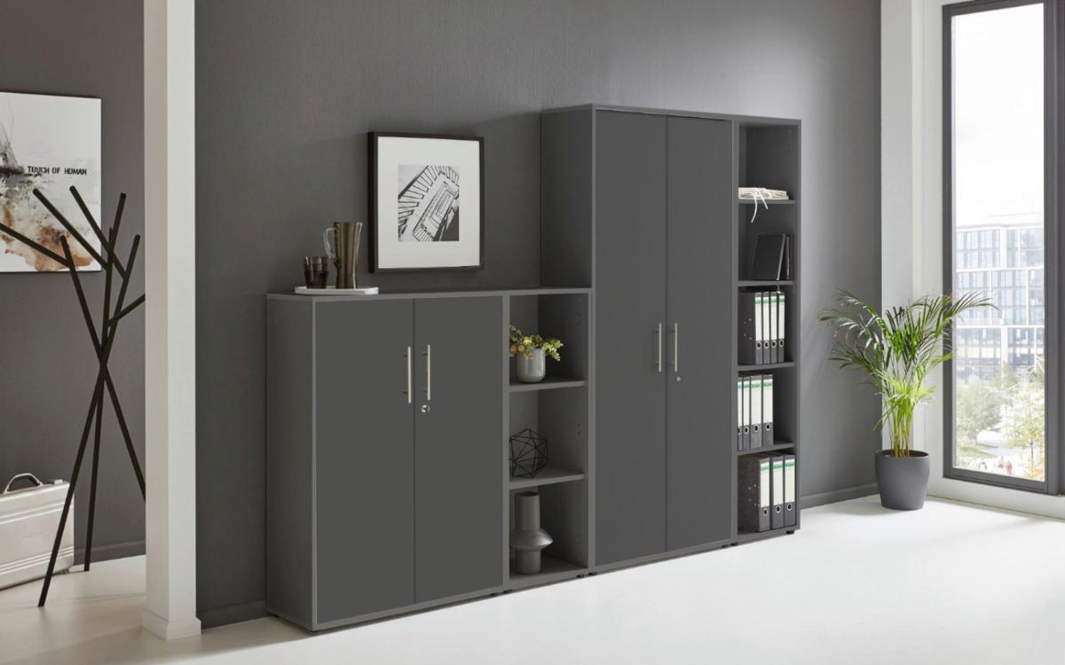 AKTENSCHRANK OFFICE EDITION - SW SET 4 - Anthrazit, MODERN, Holzwerkstoff (128,5/185,6/33cm) - MID.YOU