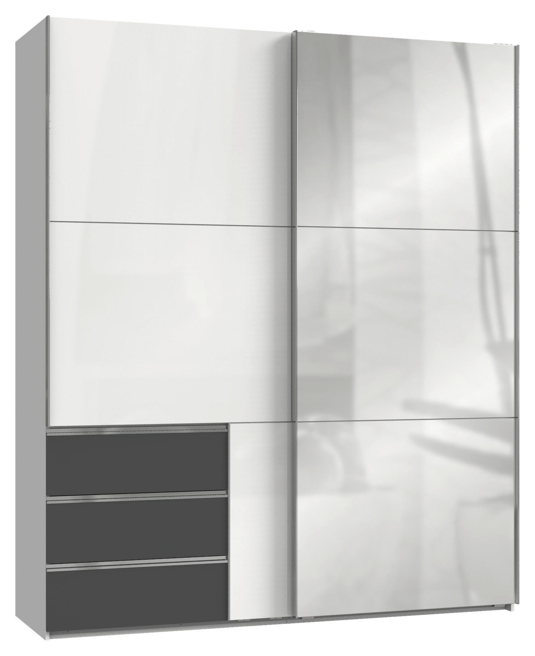 Skříň s posouvacími dveřmi LEVEL barvy grafitu, bílá - bílá/barvy grafitu, Moderní, kov/kompozitní dřevo (200/236/65cm) - MID.YOU