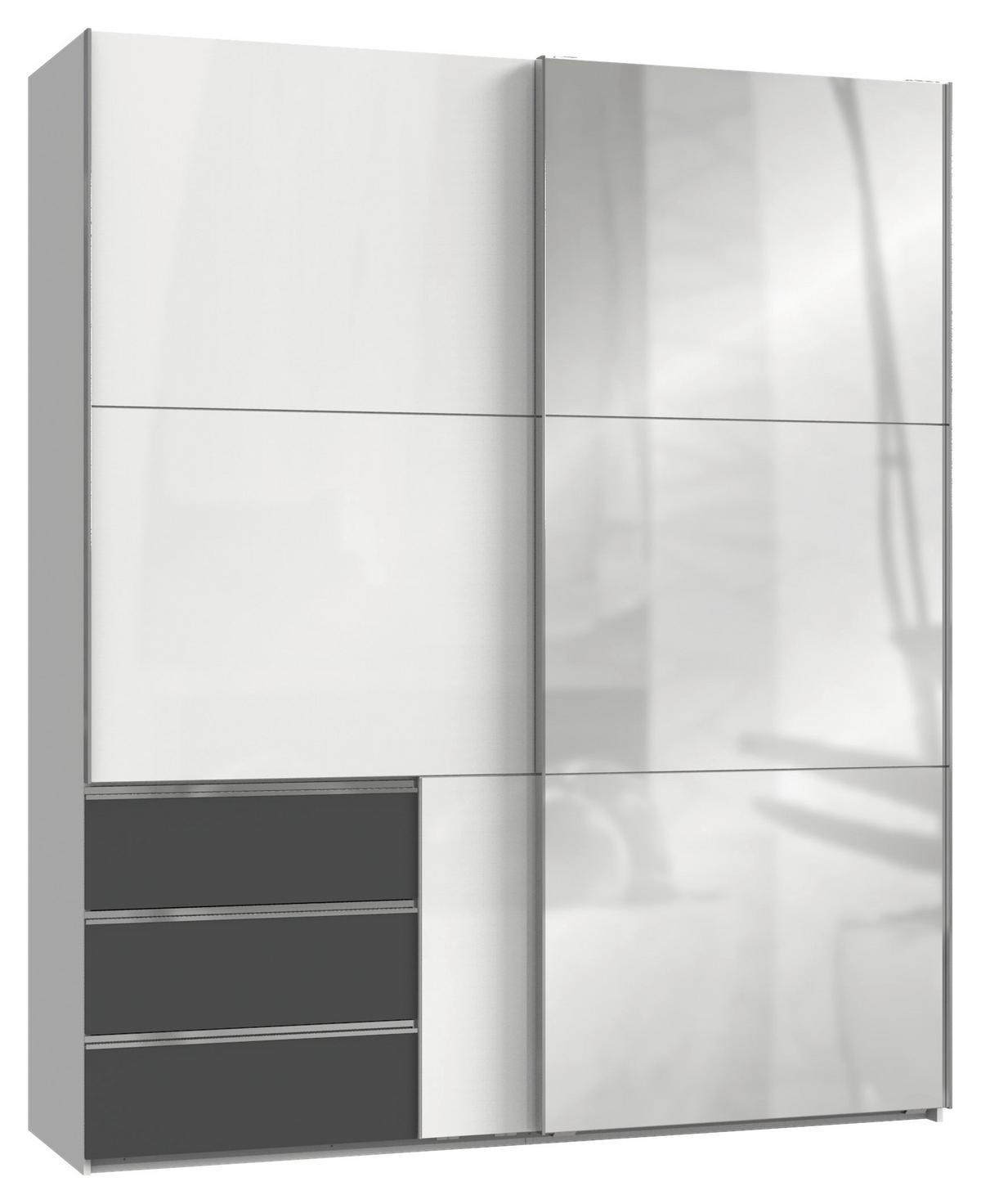 Skriňa s posuvnými dverami LEVEL grafitová, biela - biela/biela s vysokým leskom, Modern, kov/kompozitné drevo (200/236/65cm) - MID.YOU
