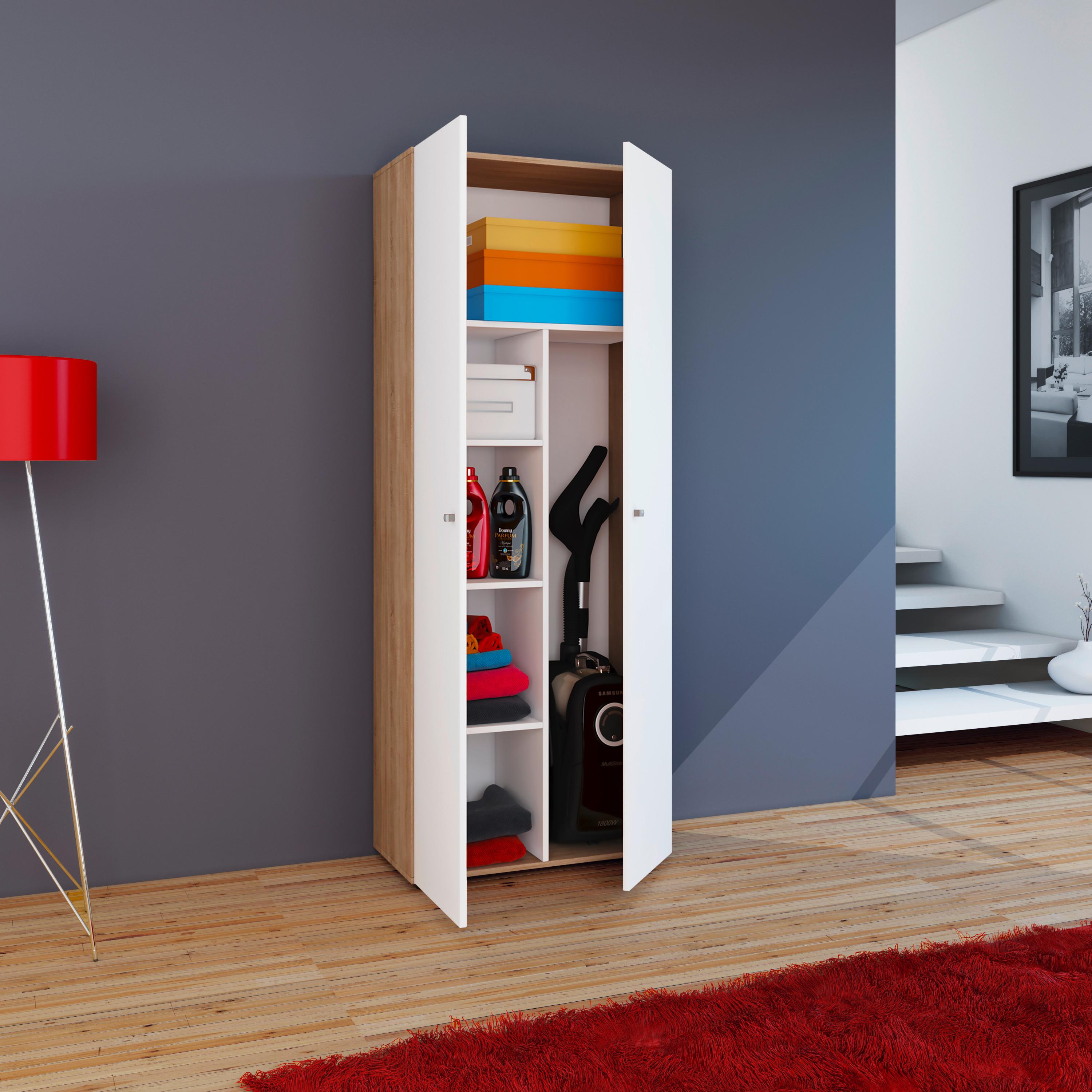 Mehrzweckschrank Vandol Weiß, Eiche Dekor B: 70 cm - Eichefarben/Weiß, Design, Holzwerkstoff (70/178/39cm) - MID.YOU