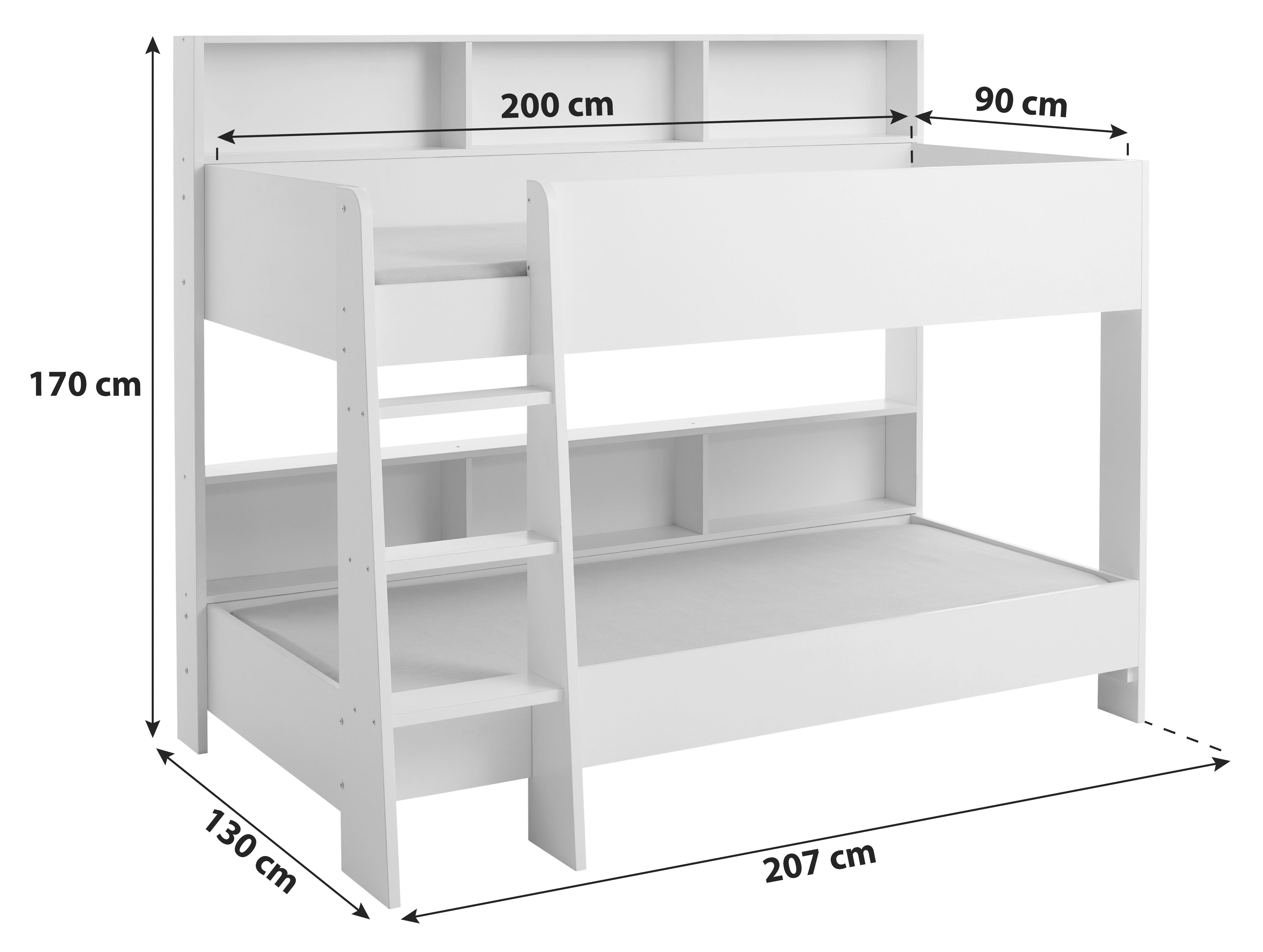 Etagenbett Sway Weiß mit Leiter + Regale - Weiß, KONVENTIONELL, Holzwerkstoff (90/200cm)