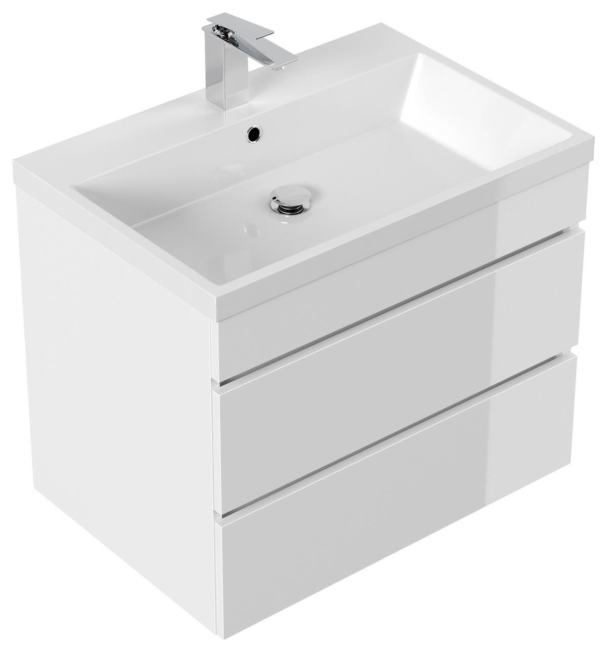 WASCHTISCHKOMBI Fellini, Weiß HG B: 60cm - Weiß Hochglanz/Weiß, Basics, Holzwerkstoff/Stein (70cm) - MID.YOU