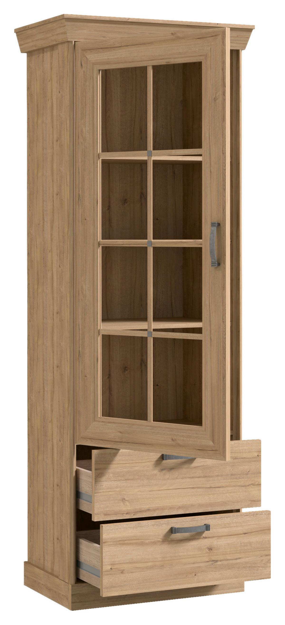 VITRÍNA CANNES - barvy dubu/černá, Romantický / Rustikální, kov/kompozitní dřevo (74/205/47cm)