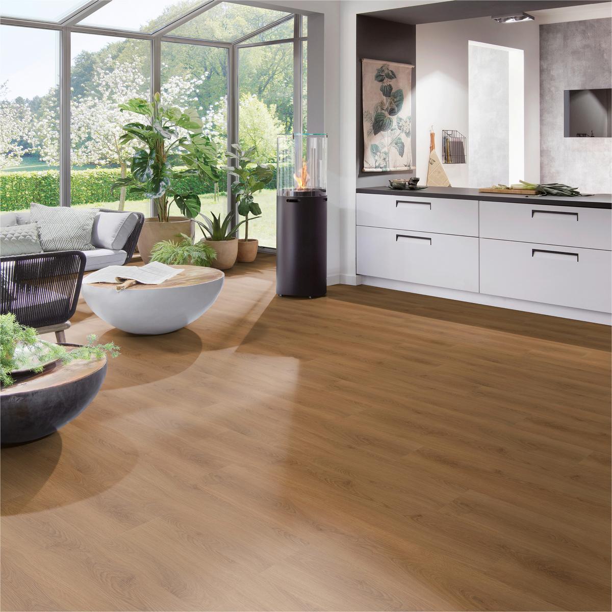 Designboden Eichefarben /mokka Landhausdiele Stärke 6,5mm - Eichefarben/Mokka, Basics, Kunststoff (152.4/22.8/0.65cm)