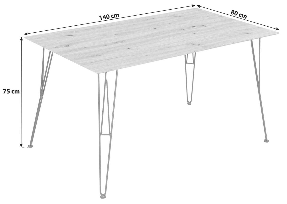 Esstisch Tacona 80x140 cm Artisan Eiche Dekor/Anthrazit - Anthrazit/Eiche Artisan, KONVENTIONELL, Holzwerkstoff/Metall (140/80/75cm) - MID.YOU