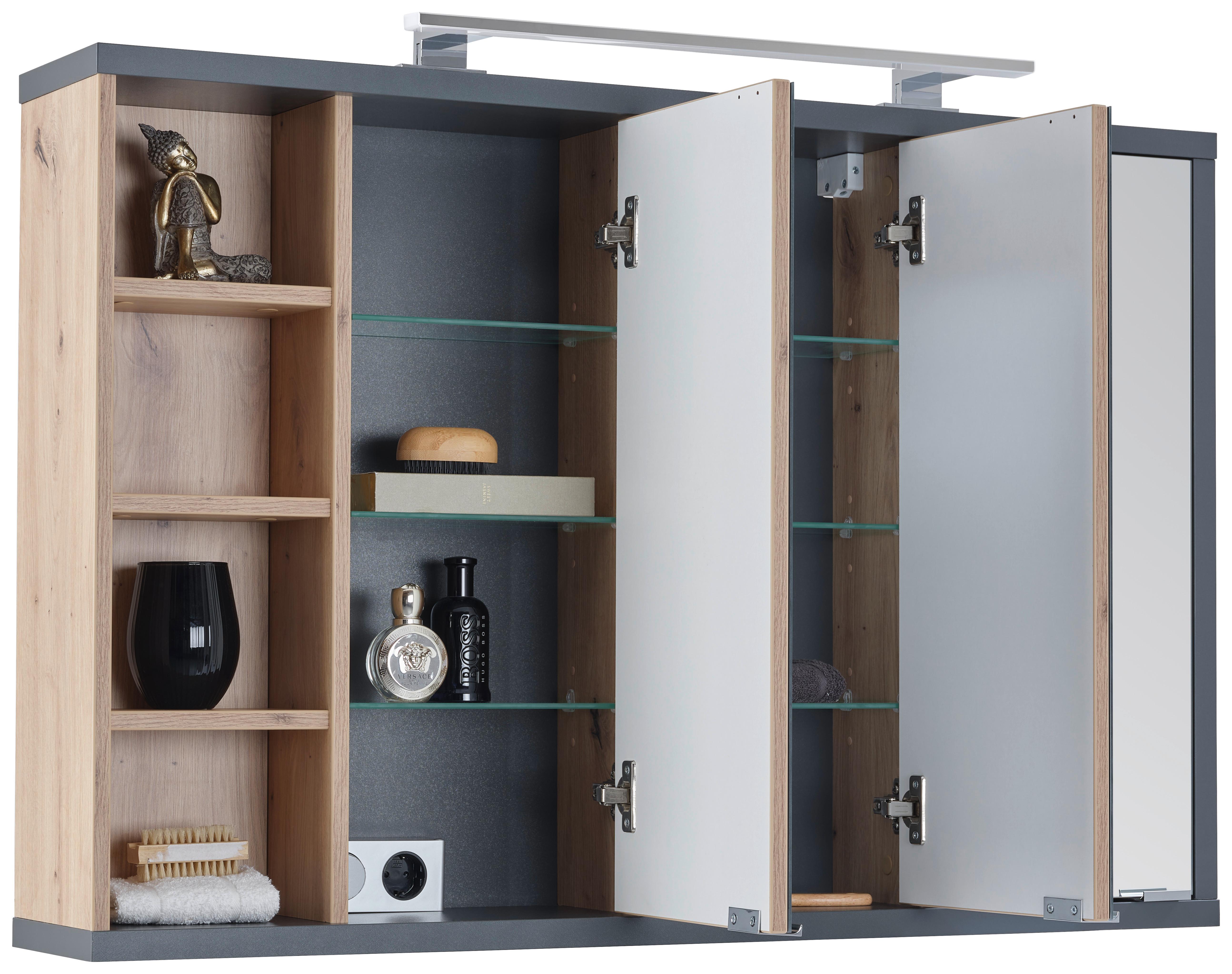 Spiegelschrank Camillo B: 110 Cm, Melamin Eichefarben - Anthrazit/Eiche Artisan, MODERN, Glas/Holzwerkstoff (110/74/20cm)