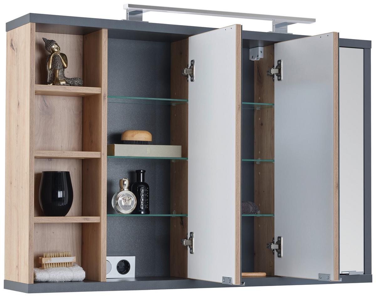 Spiegelschrank Camillo B: 110 cm, Melamin Eichefarben - Anthrazit/Eiche Artisan, MODERN, Glas/Holzwerkstoff (110/74/20cm)