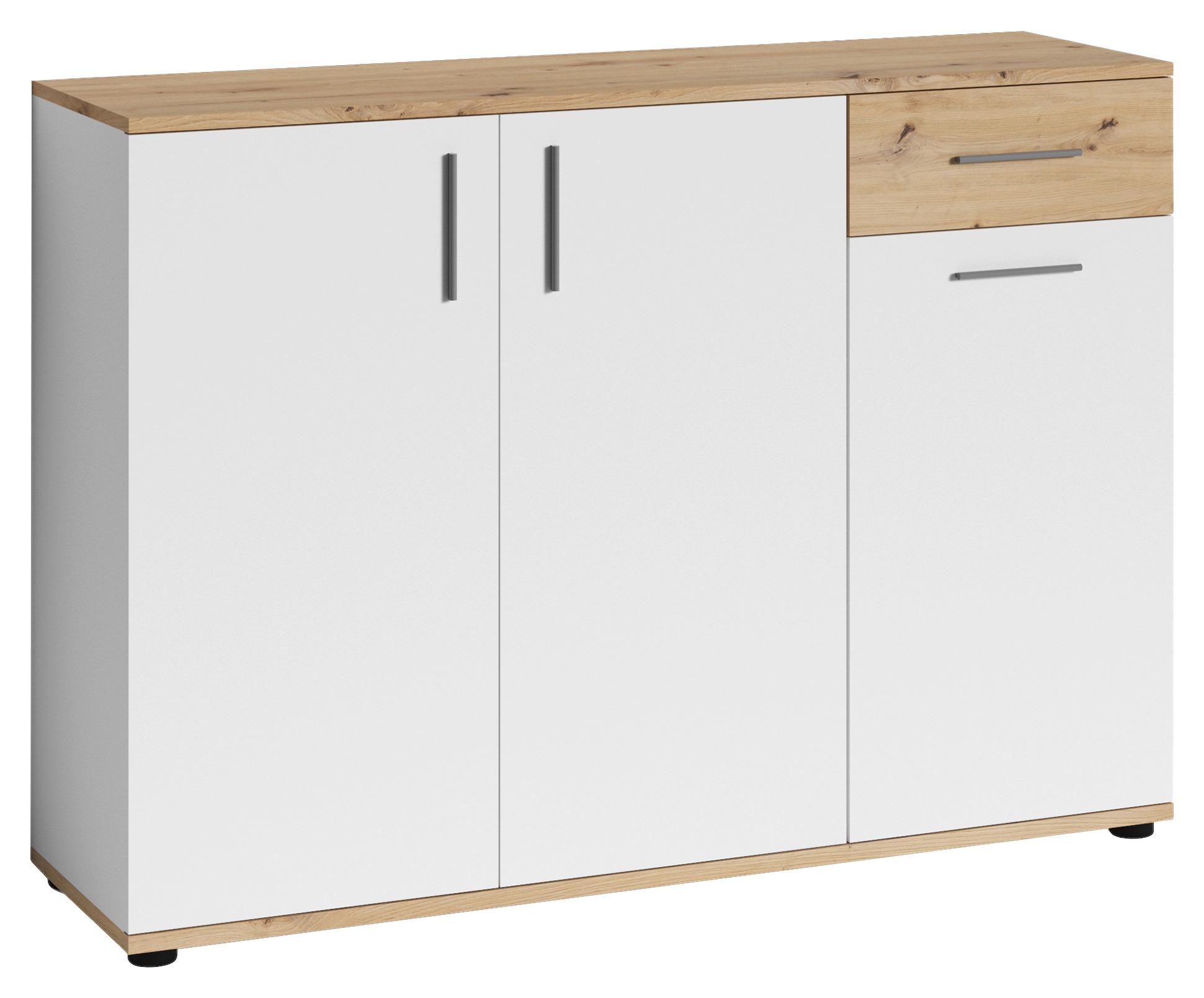Kommode B: 110 cm Jakob Weiß/Eiche Dekor - Schwarz/Eiche Artisan, MODERN, Holzwerkstoff (110/83,5/35,5cm) - MID.YOU