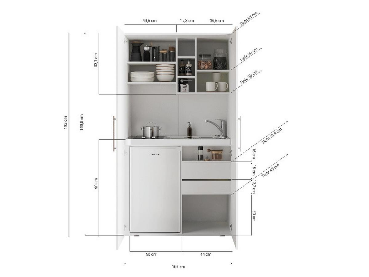 Schrankküche mit Kühlschrank + Kochfeld 104 cm Grau - Edelstahlfarben/Eichefarben, KONVENTIONELL, Holzwerkstoff/Metall (104/193/67cm) - Respekta